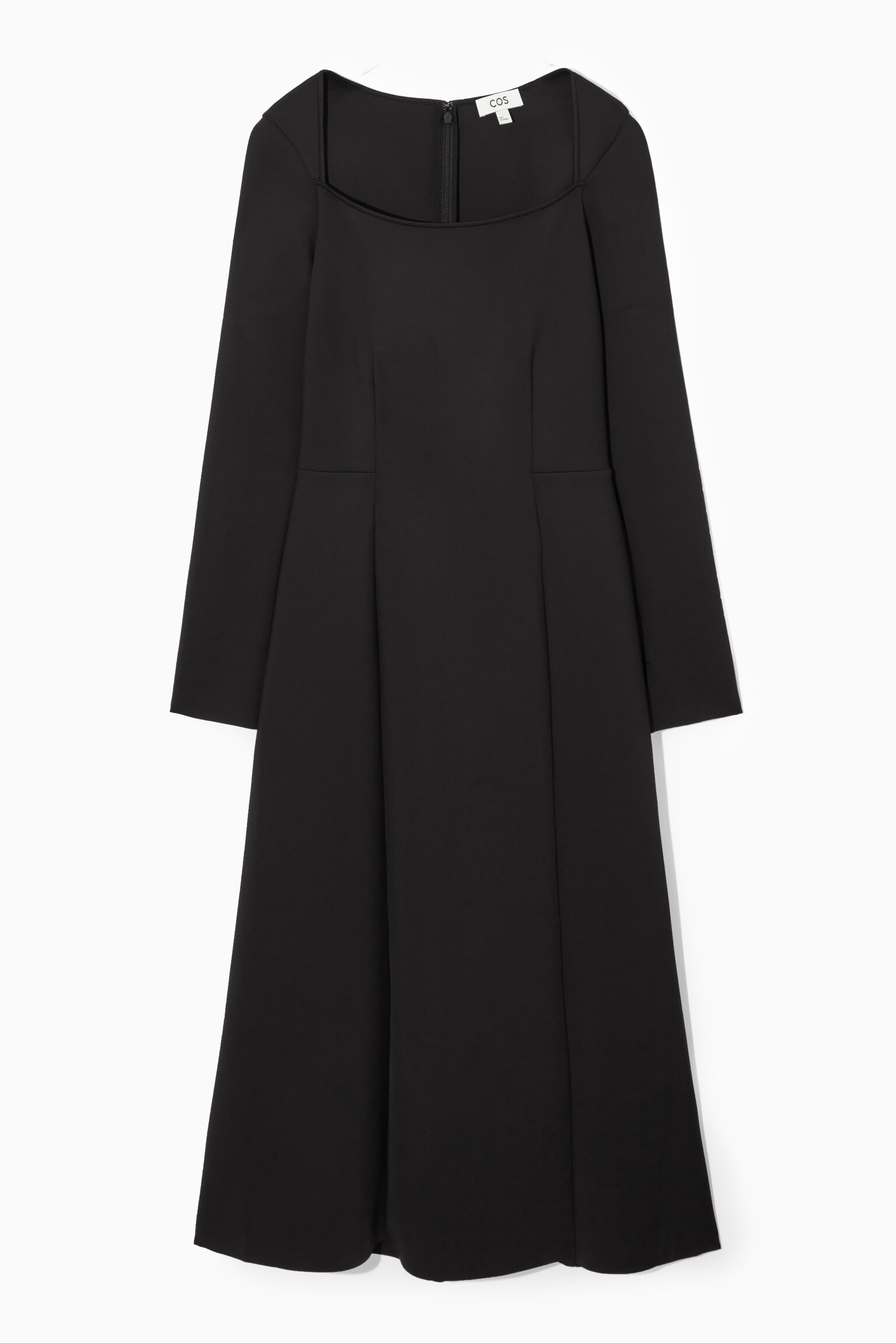 SQUARE-NECK SCUBA MIDI DRESS - BLACK