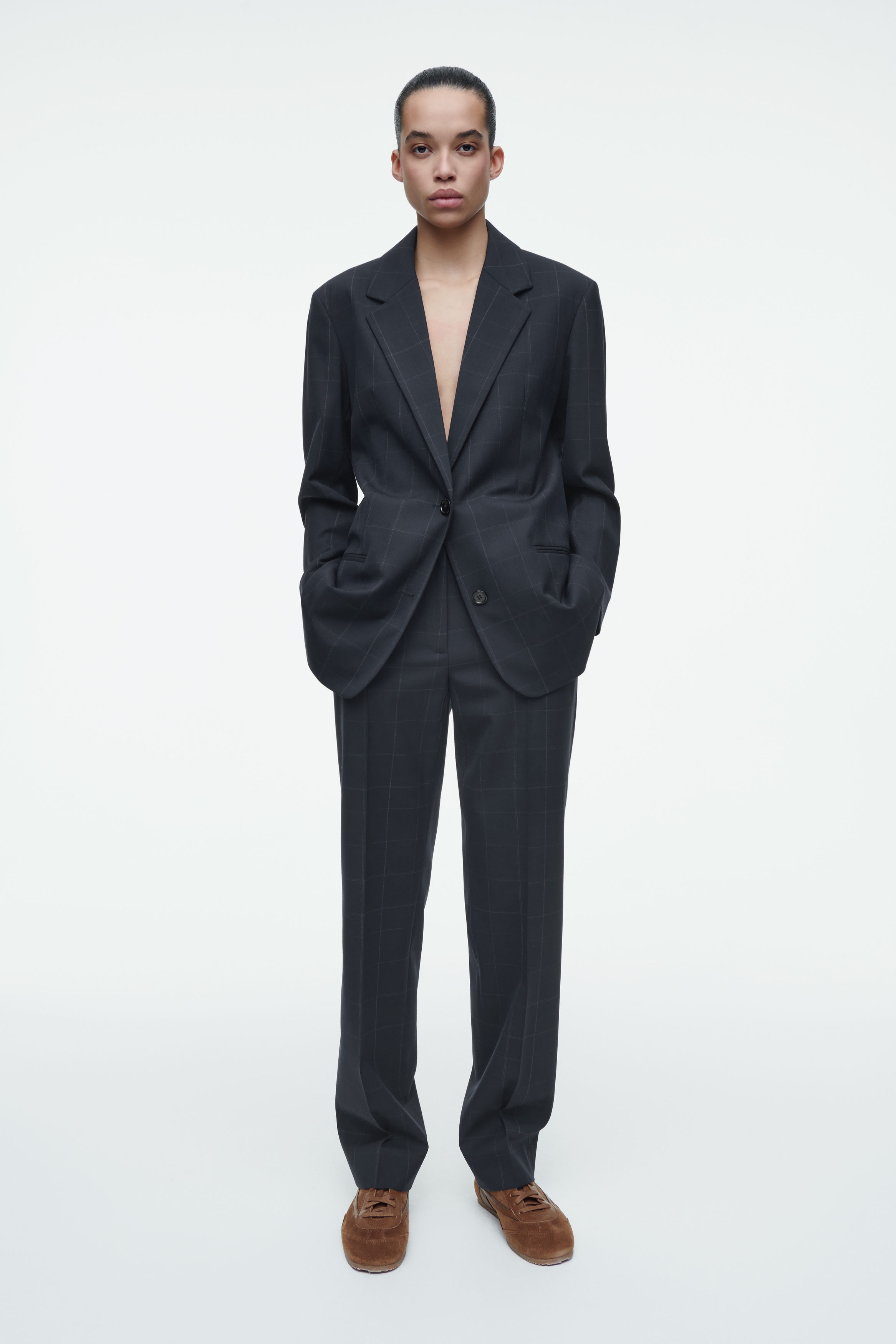 WINDOWPANE-CHECK STRAIGHT-LEG PANTS - NAVY / CHECKED | COS