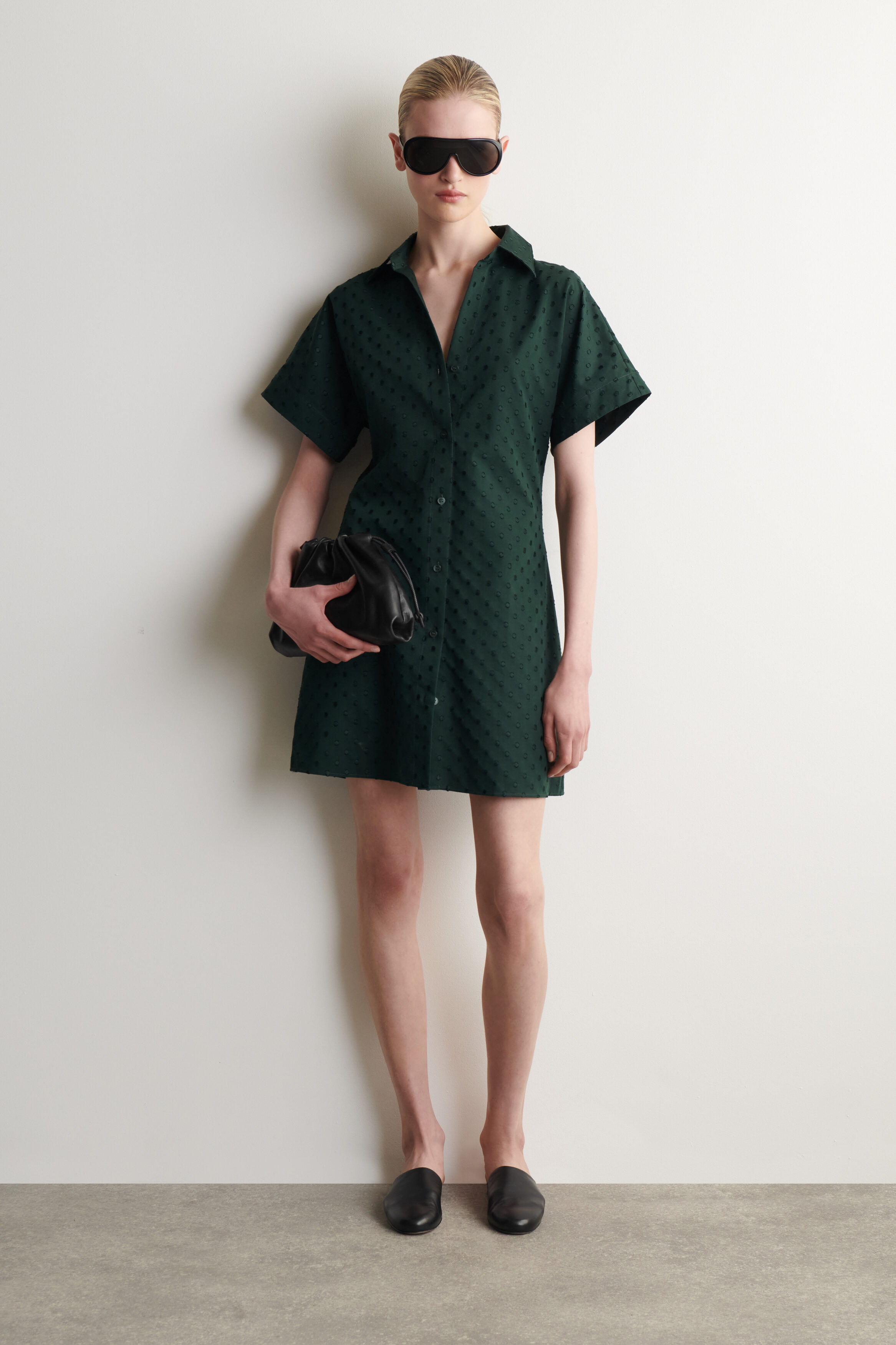 Polka-Dot Jacquard Cotton Shirt Dress