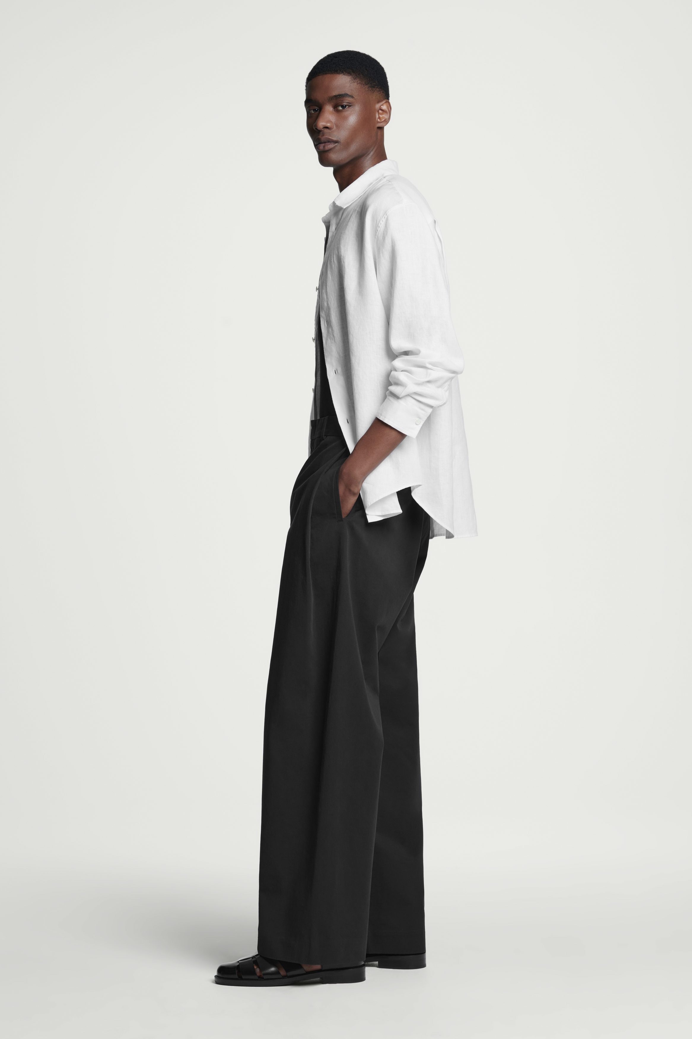 PLEATED COTTON WIDE-LEG PANTS - BLACK | COS