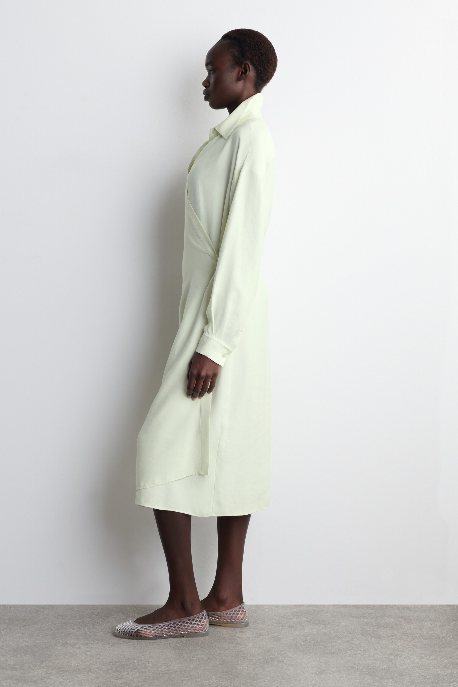 ROBE-CHEMISE MIDI PORTEFEUILLE - VERT CLAIR/ROSE / RAYURES - 7