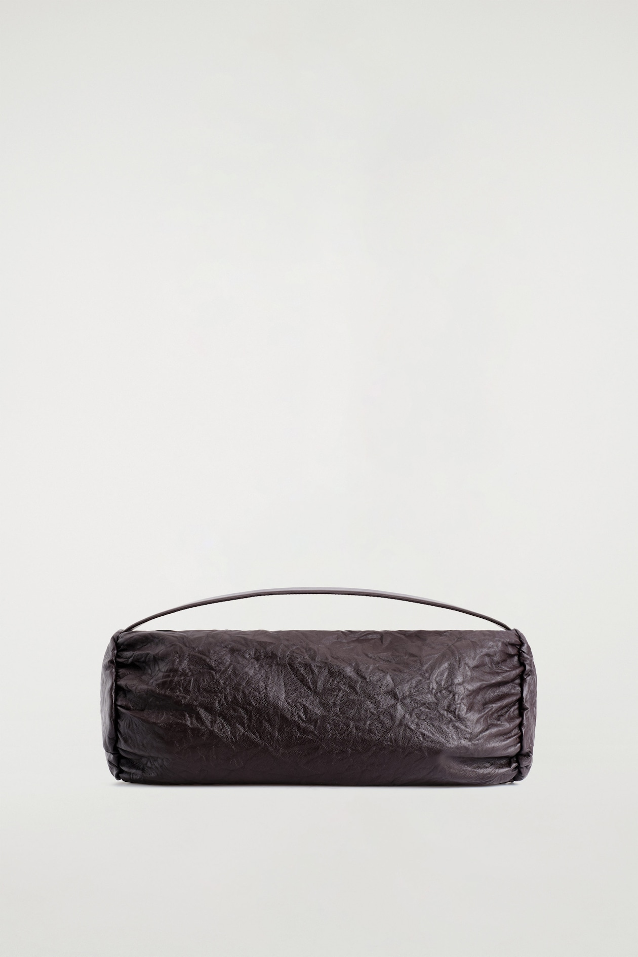 CYLINDER CLUTCH BAG - TEXTURED-LEATHER — BITTER CHOCOLATE