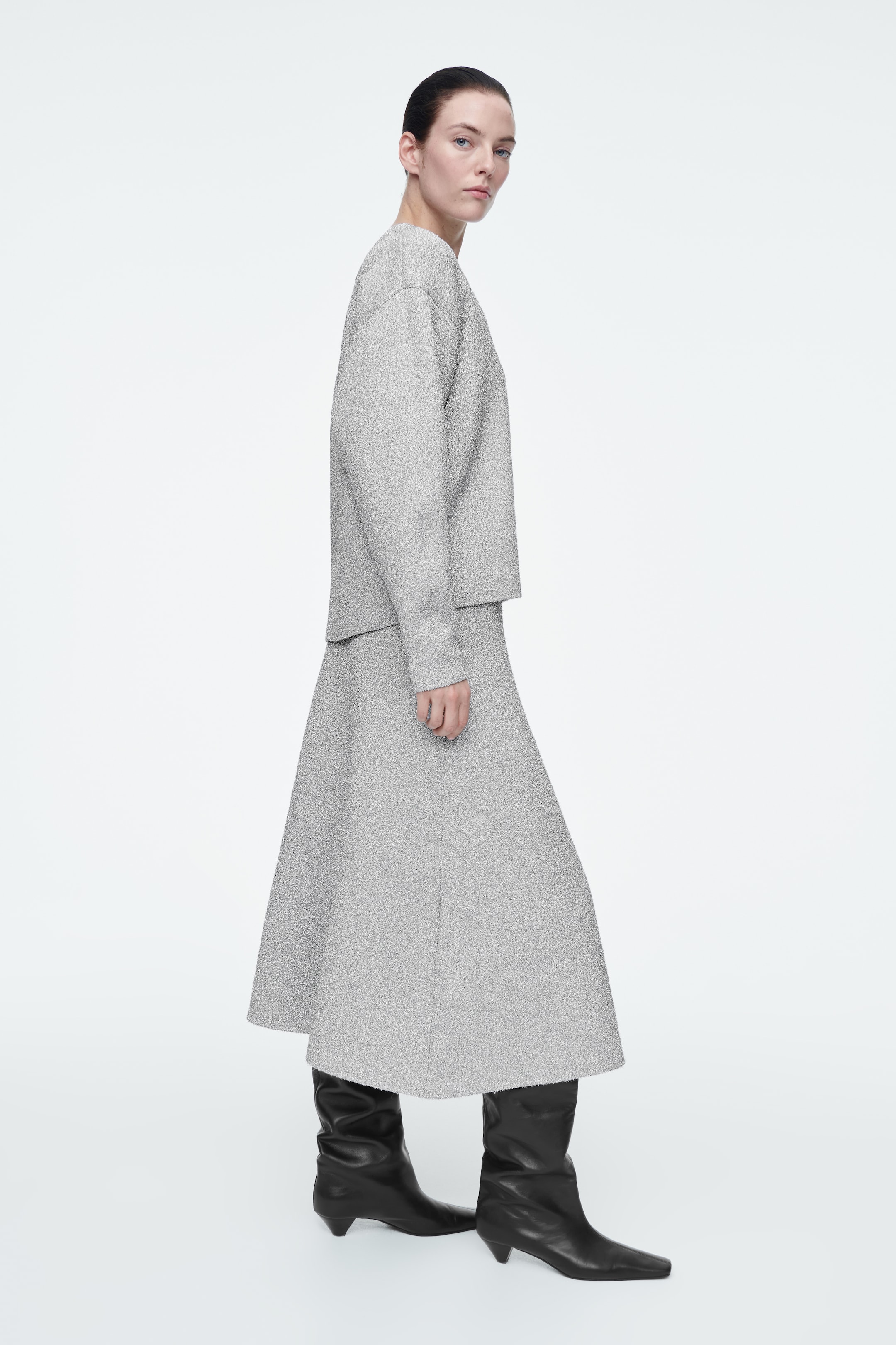 View larger image: SPARKLY MERINO WOOL MIDI SKIRT - SILVER - Ladies | H&M GB 3