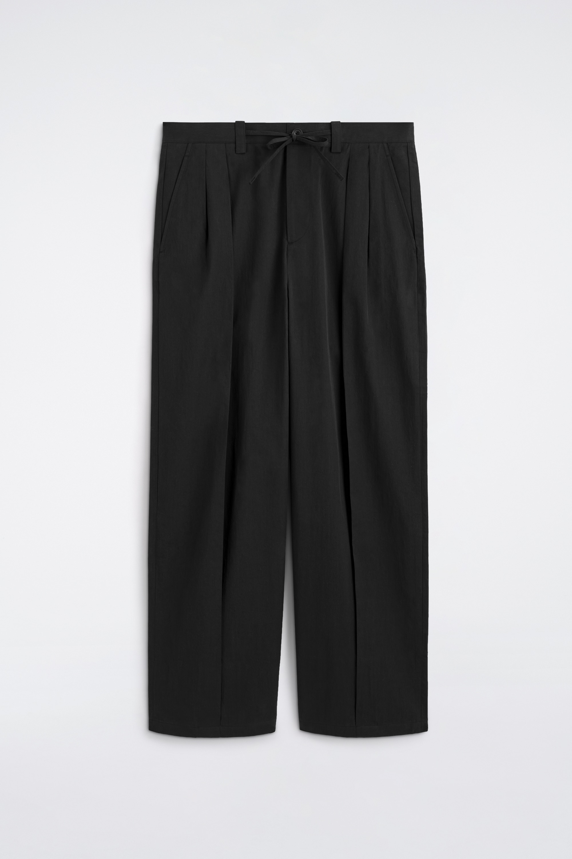 COTTON RELAXED WIDE-LEG DRAWSTRING TROUSERS - שחור