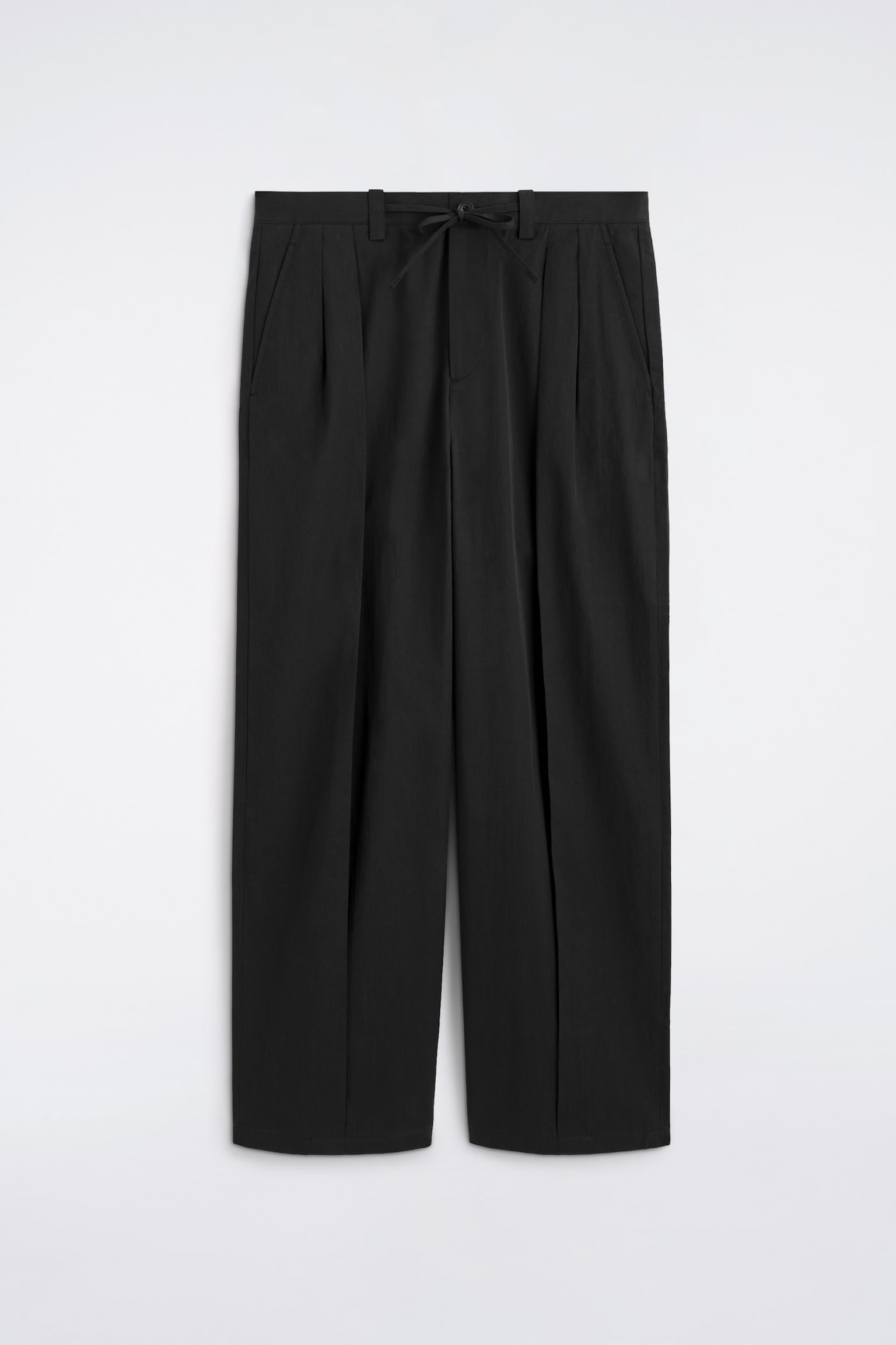 COTTON RELAXED WIDE-LEG DRAWSTRING TROUSERS - שחור - 1