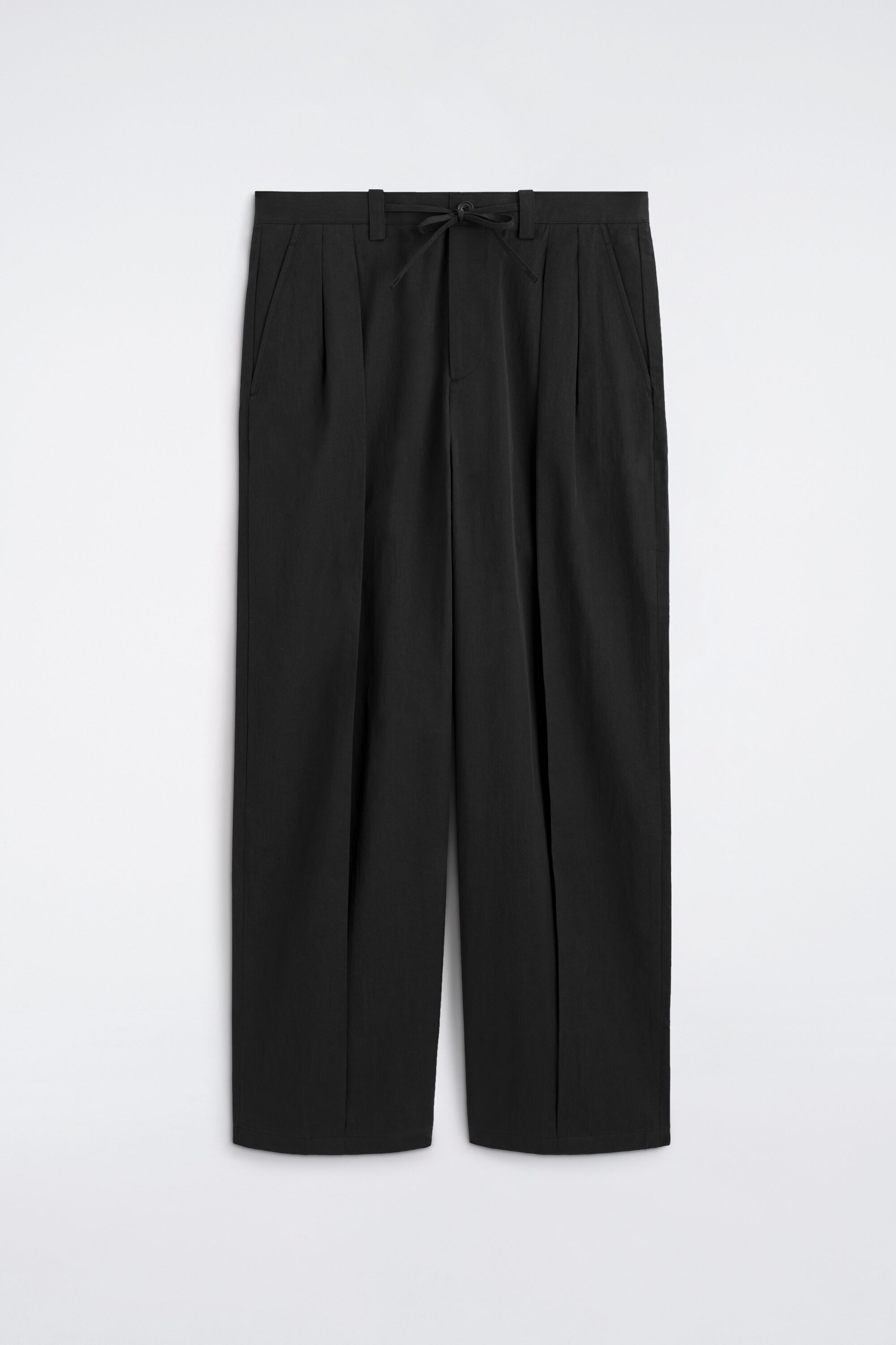 Relaxed Wide-Leg Drawstring Trousers - Black