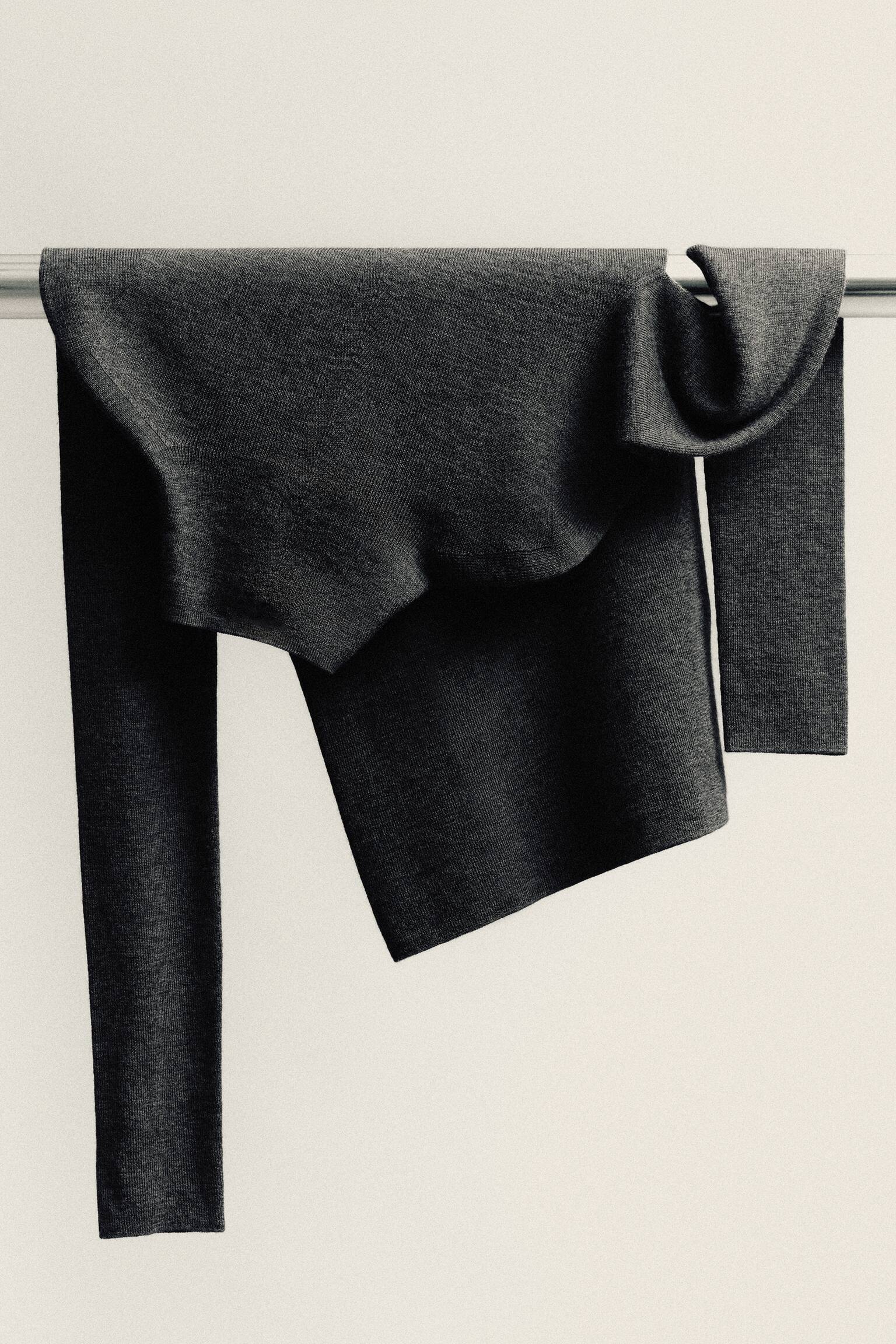 LANGARMSHIRT AUS MERINOWOLLE MIT HOHEM KRAGEN - ANTHRAZITGRAU MELIERT - 5