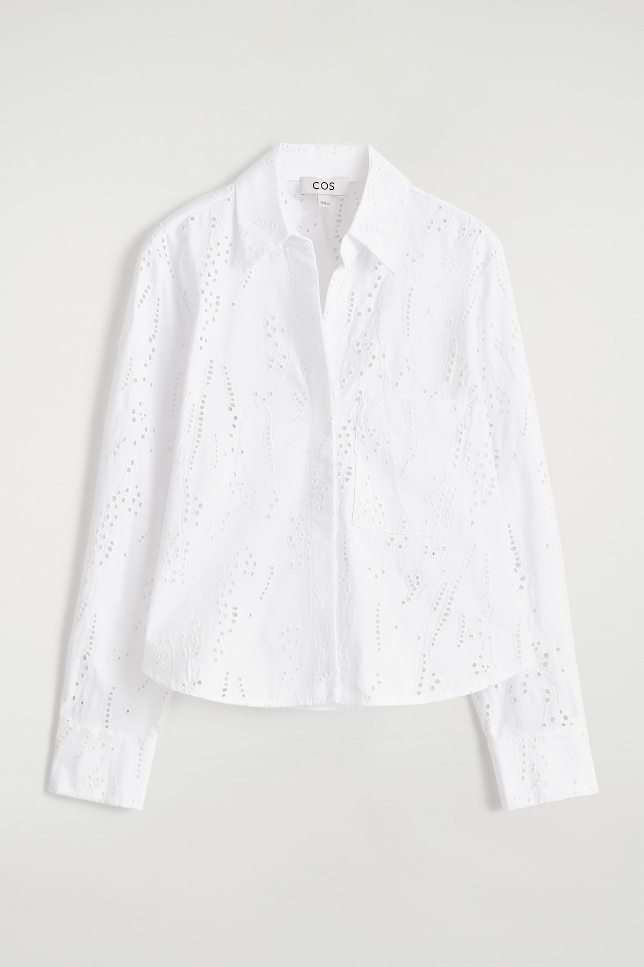 CROPPED BRODERIE ANGLAISE SHIRT — WHITE