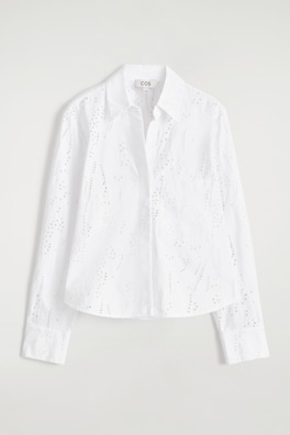 CROPPED BRODERIE ANGLAISE SHIRT — WHITE 2