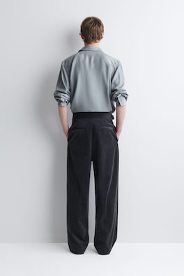 BELT-DETAIL CORDUROY RELAXED-FIT WIDE-LEG PANTS — CHARCOAL 3