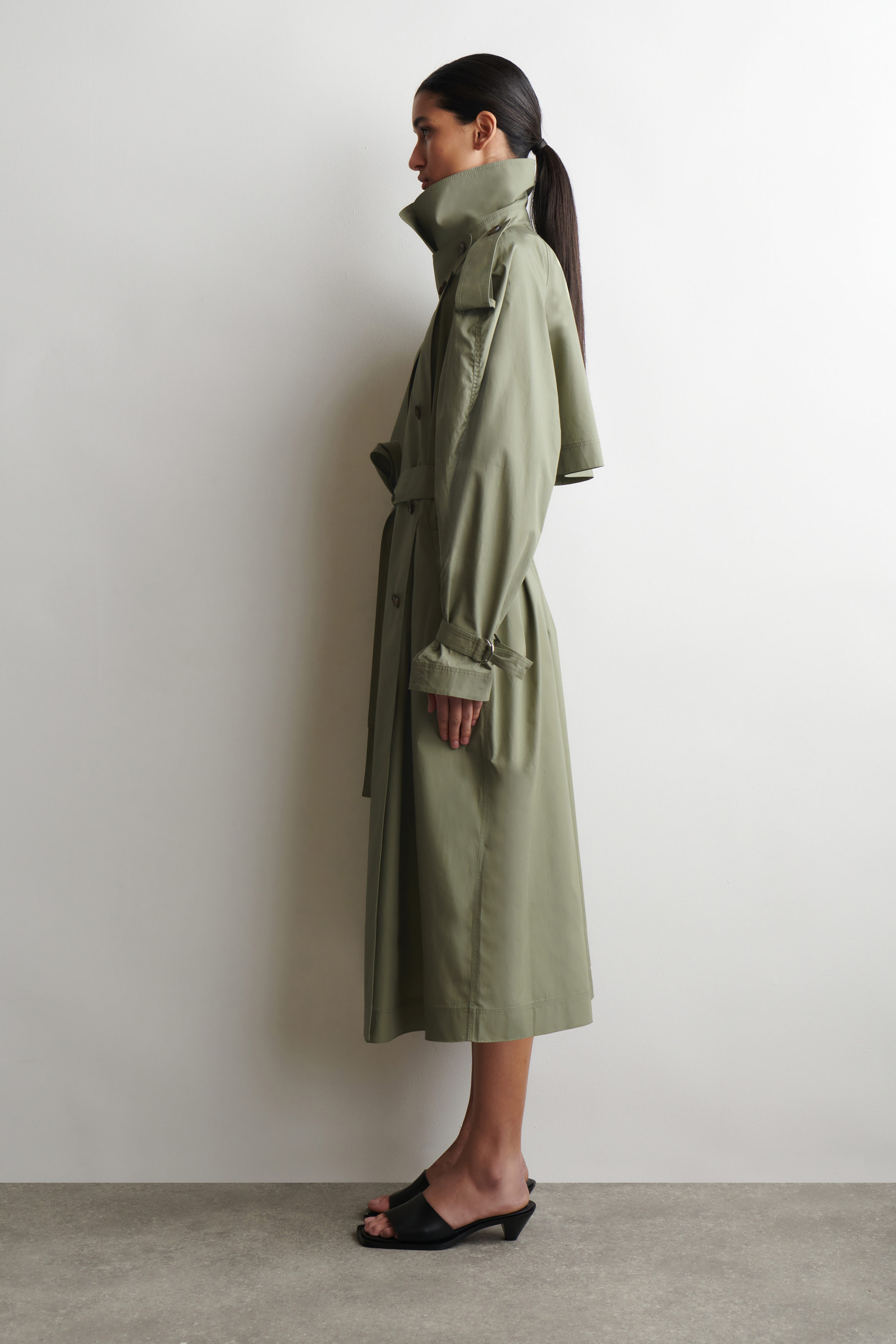 mock-NECK COTTON TRENCH COAT - LIGHT KHAKI | COS US