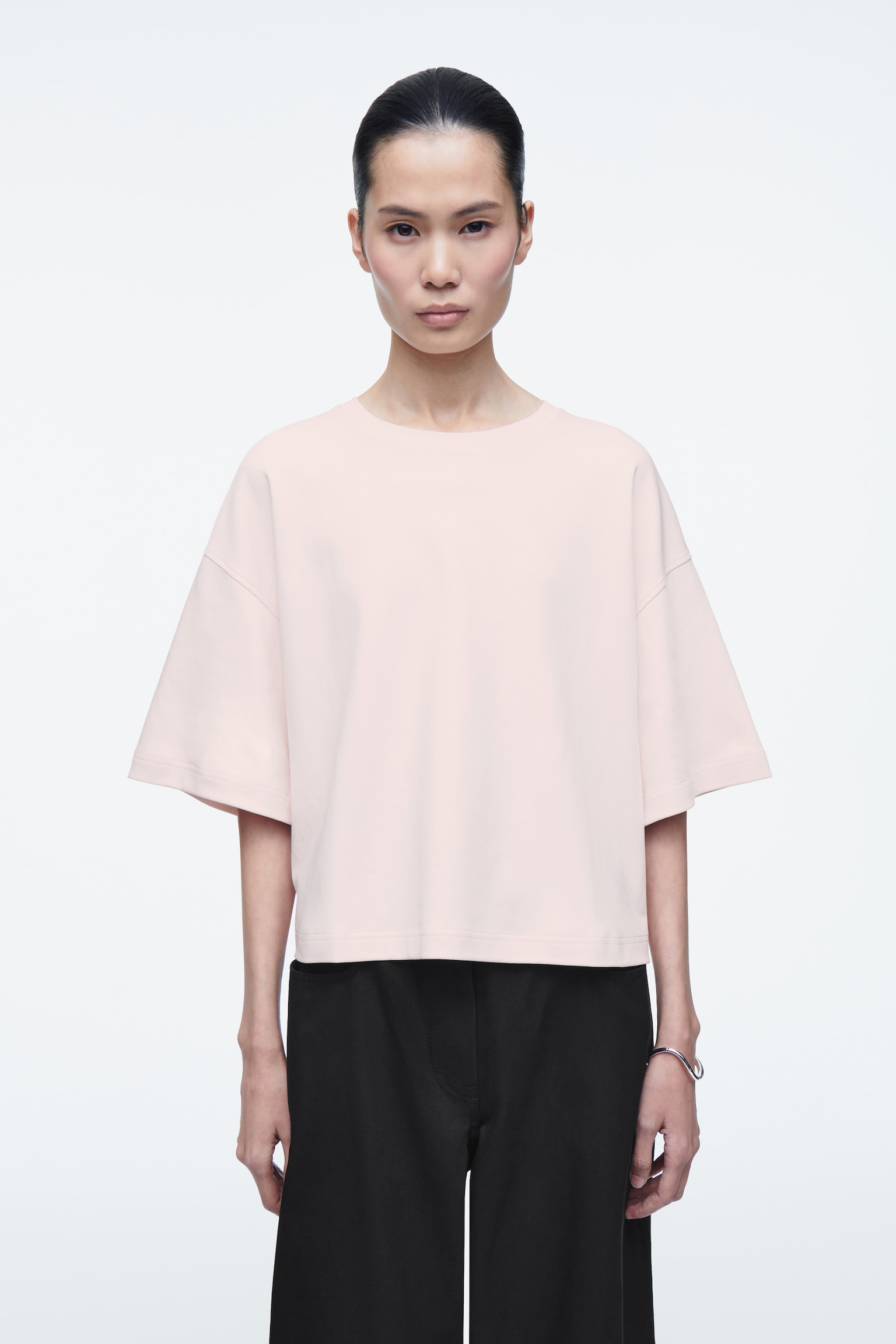 CHEMISE OVERSIZE SILHOUETTE CARRÉE - ROSE CLAIR/BLANC/BLEU CIEL