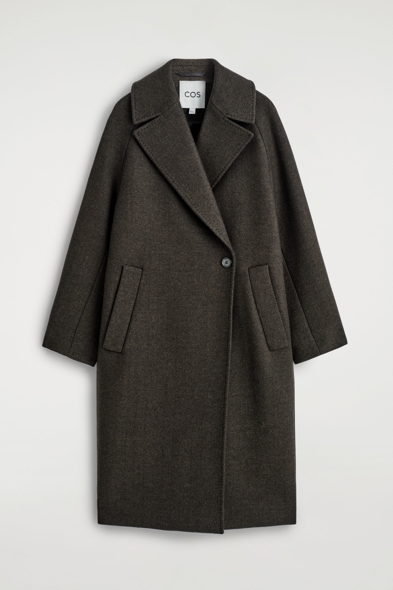 OVERSIZED DOUBLE-BREASTED WOOL LONG COAT — DARK GREEN