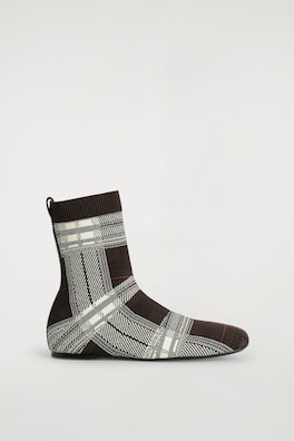 CHECKED KNITTED SOCK BOOTS — BORDEAUX / CHECKERED 3