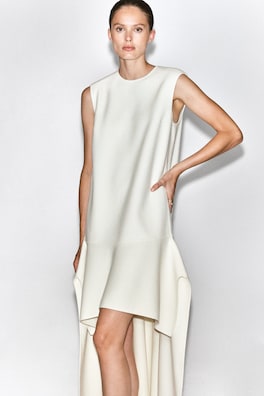 DROPPED-WAIST DOUBLE-FACED WOOL DRESS — OYSTER 6