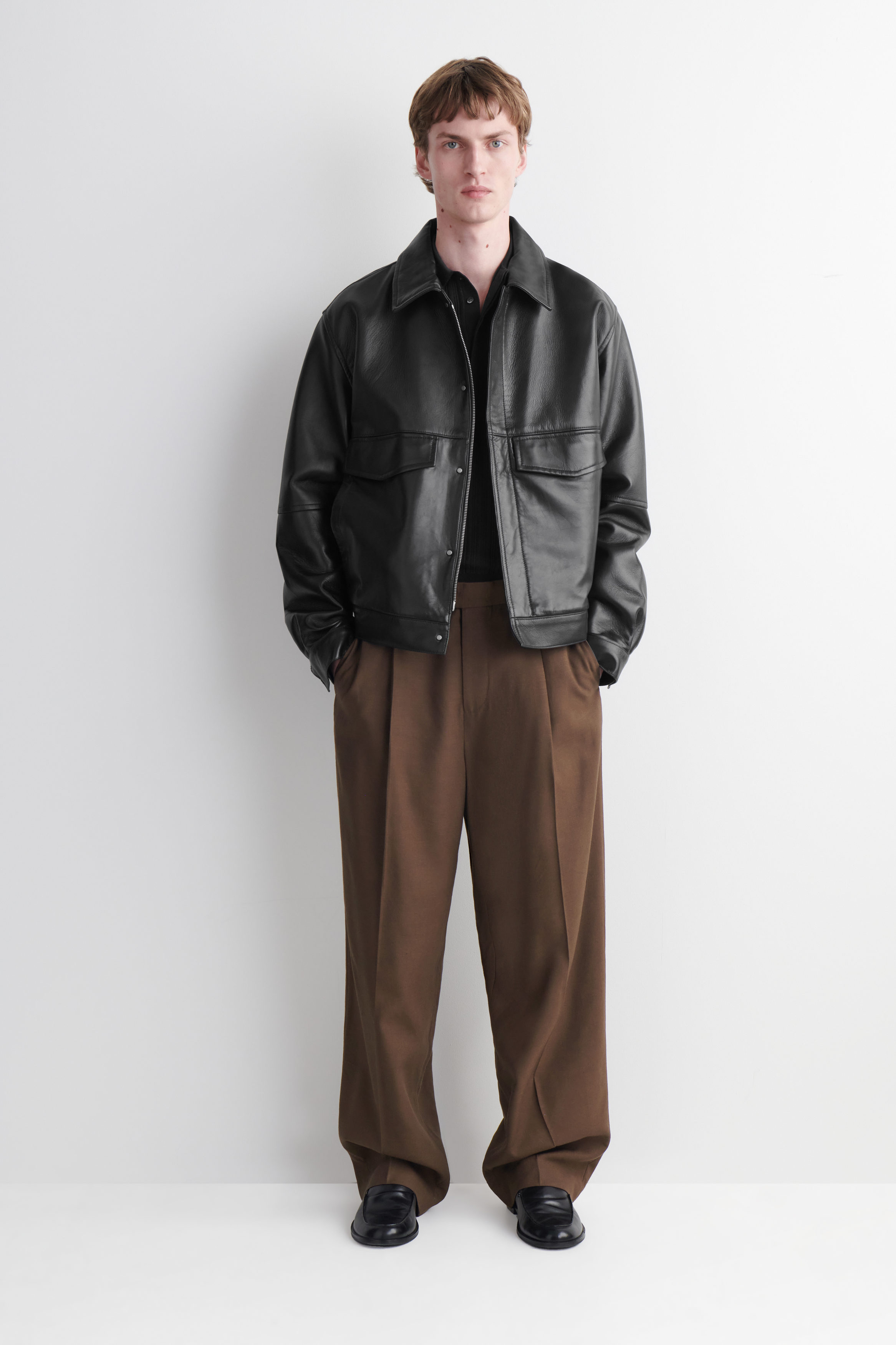COS Leather Overshirt 黒 レザージャケット ボタン付き LEATHER OVERSHIRT - BROWN | COS US