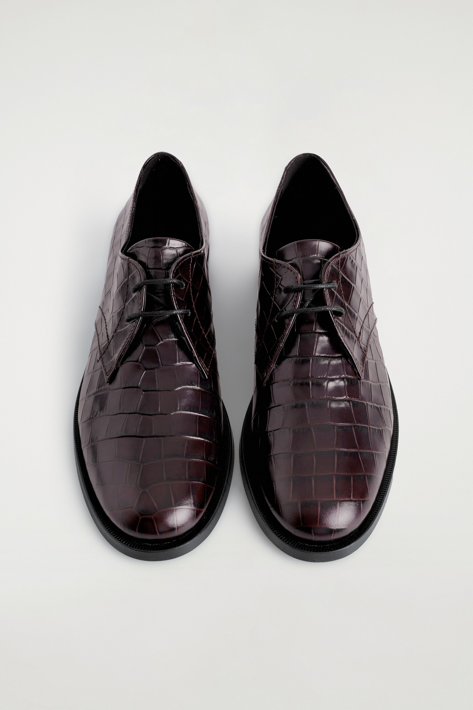 ZAPATOS DERBY DE PIEL EFECTO COCODRILO - MARRÓN OSCURO - 6