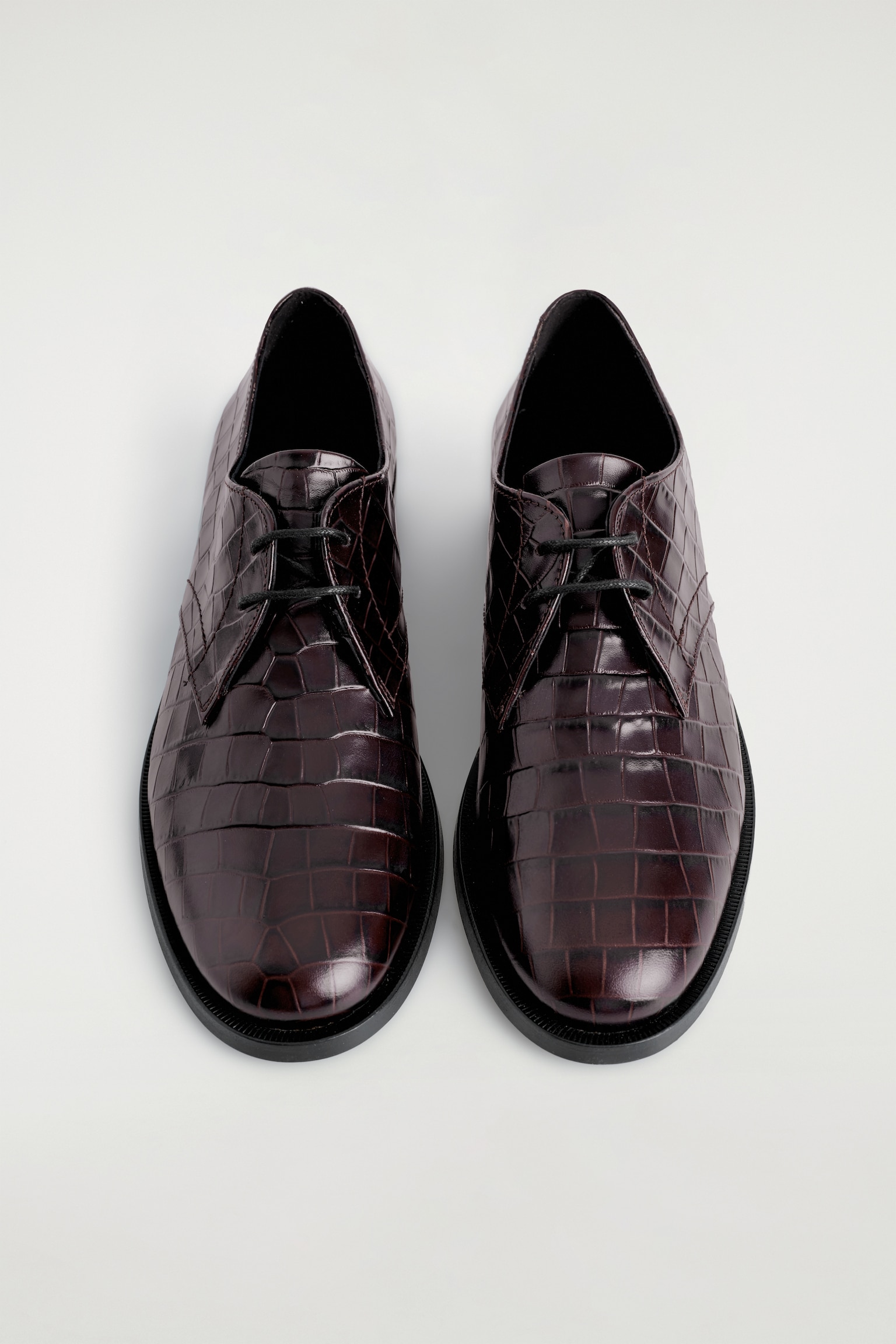CROC-EFFECT LEATHER DERBY SHOES - DARK BROWN - 6