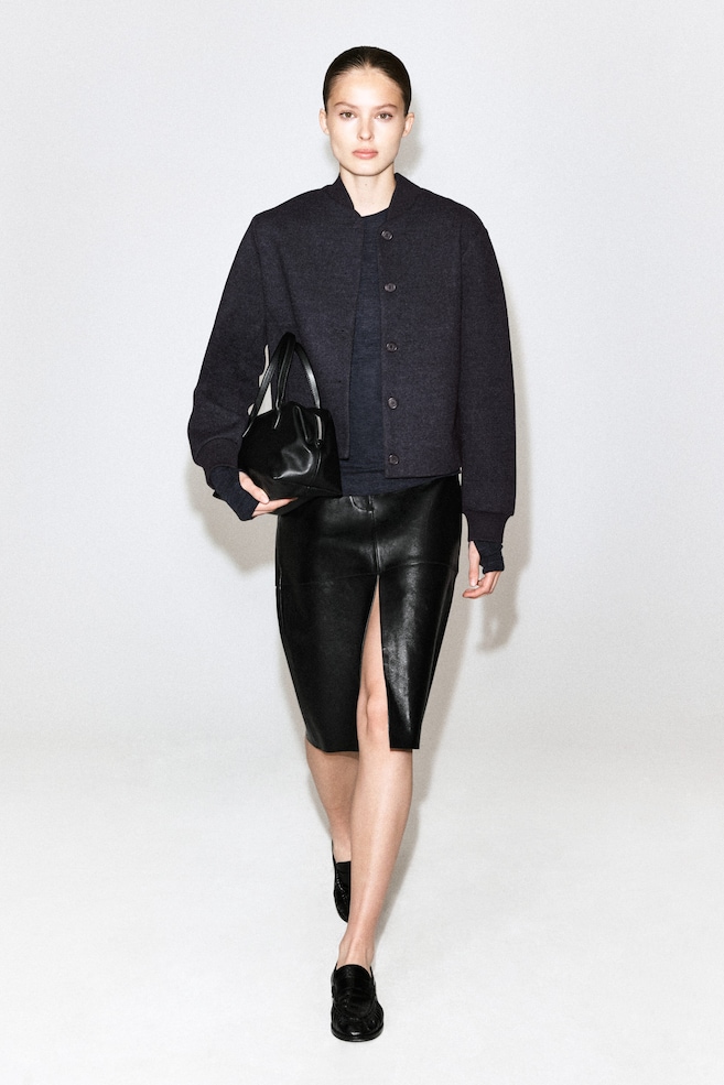 BOILED WOOL-BLEND BOMBER JACKET — CHARCOAL MÉLANGE