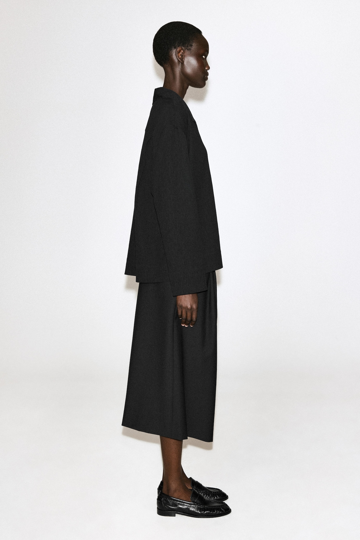 CRINKLED-JERSEY SHIRT — BLACK