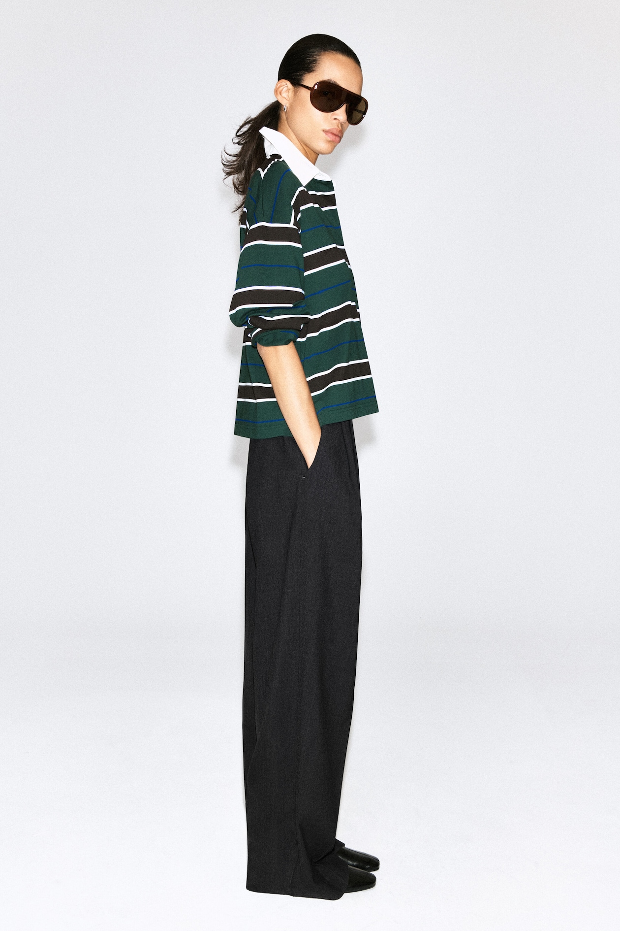 STRIPED COTTON RUGBY SHIRT — GREEN / BROWN / STRIPED