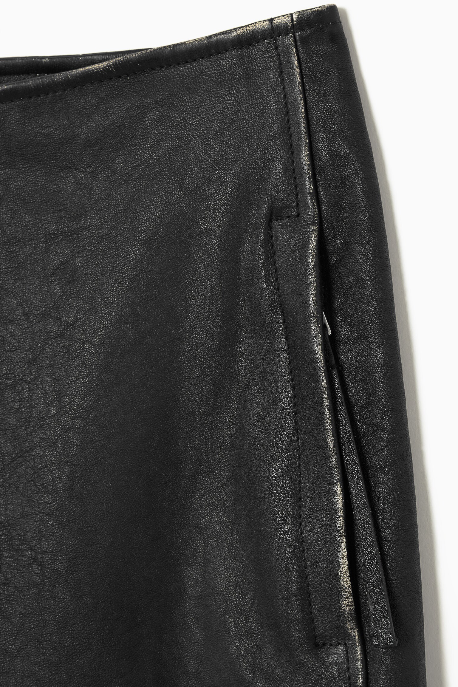 PANELLED LEATHER RACER MIDI SKIRT - BLACK - 2