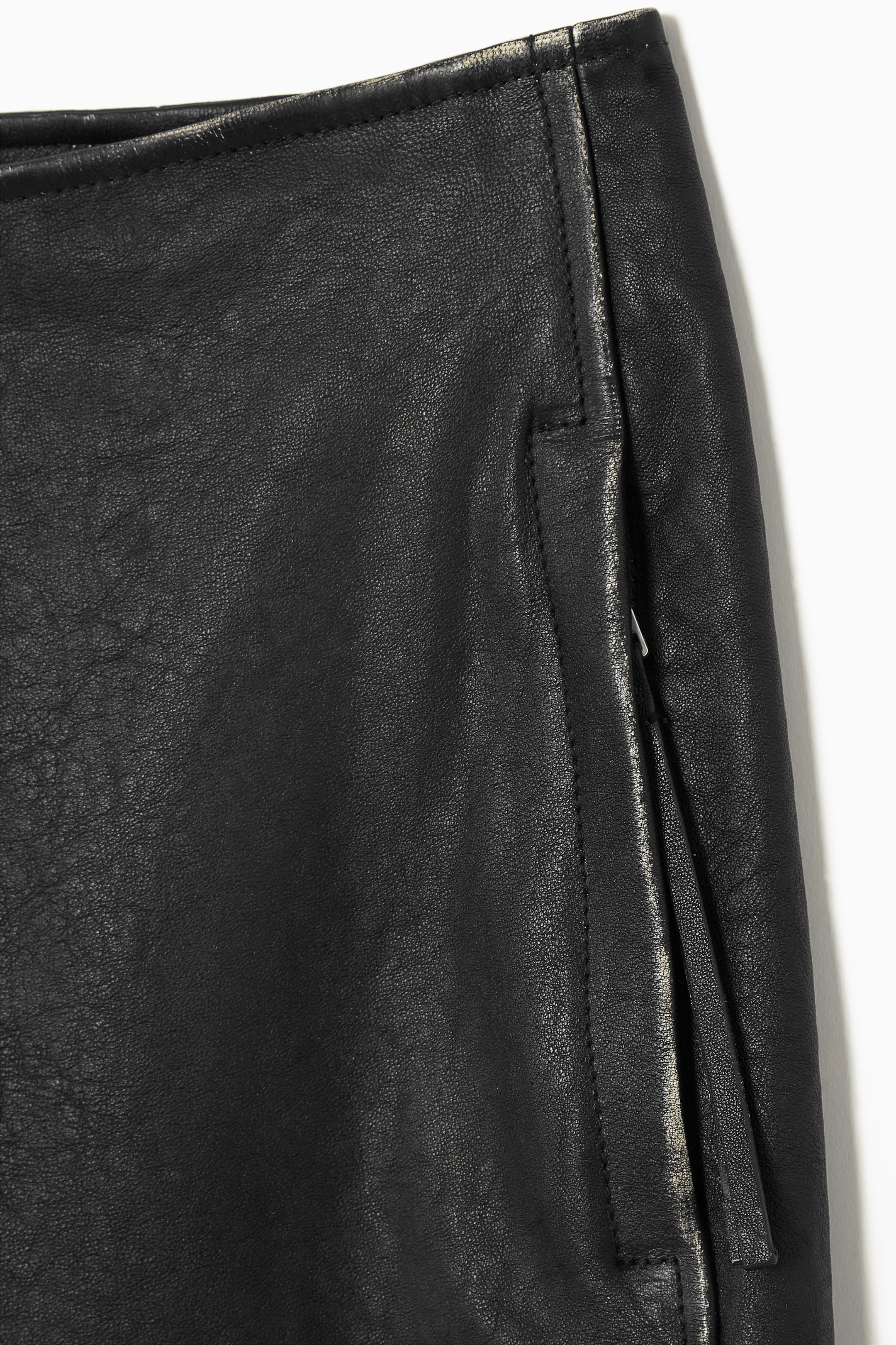 PANELLED LEATHER RACER MIDI SKIRT