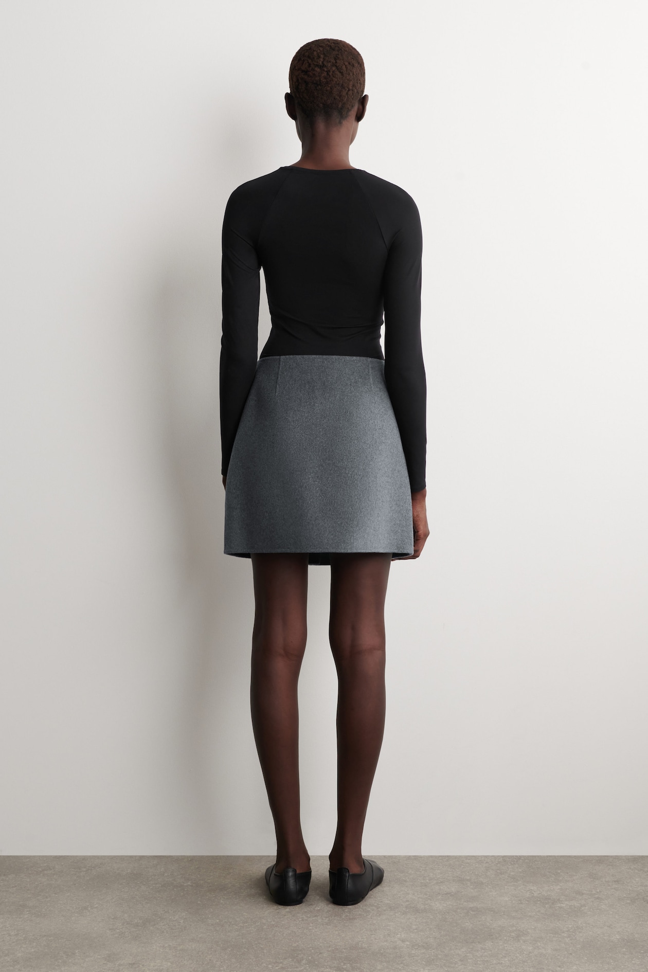 BUTTONED DOUBLE-FACED WOOL MINI SKIRT — GREY