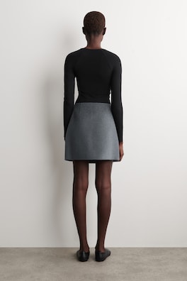 BUTTONED DOUBLE-FACED WOOL MINI SKIRT — GREY 4