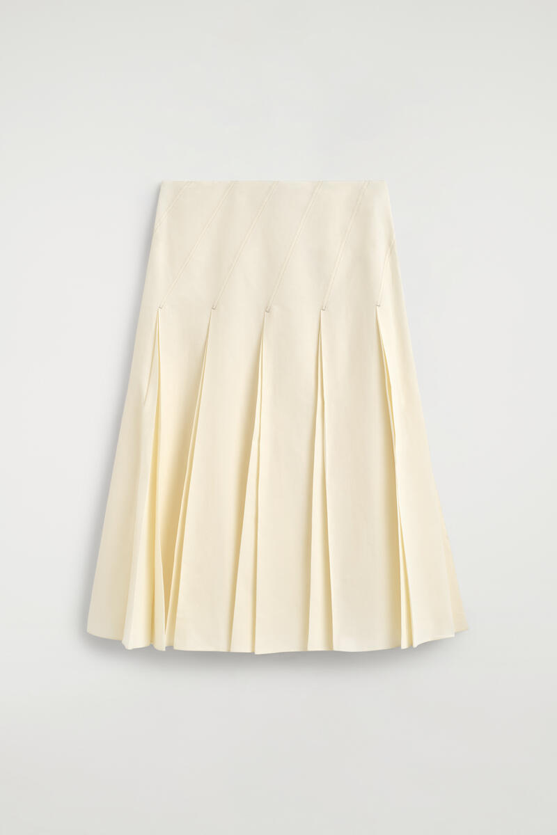 Pleated Cotton-Linen Midi Skirt