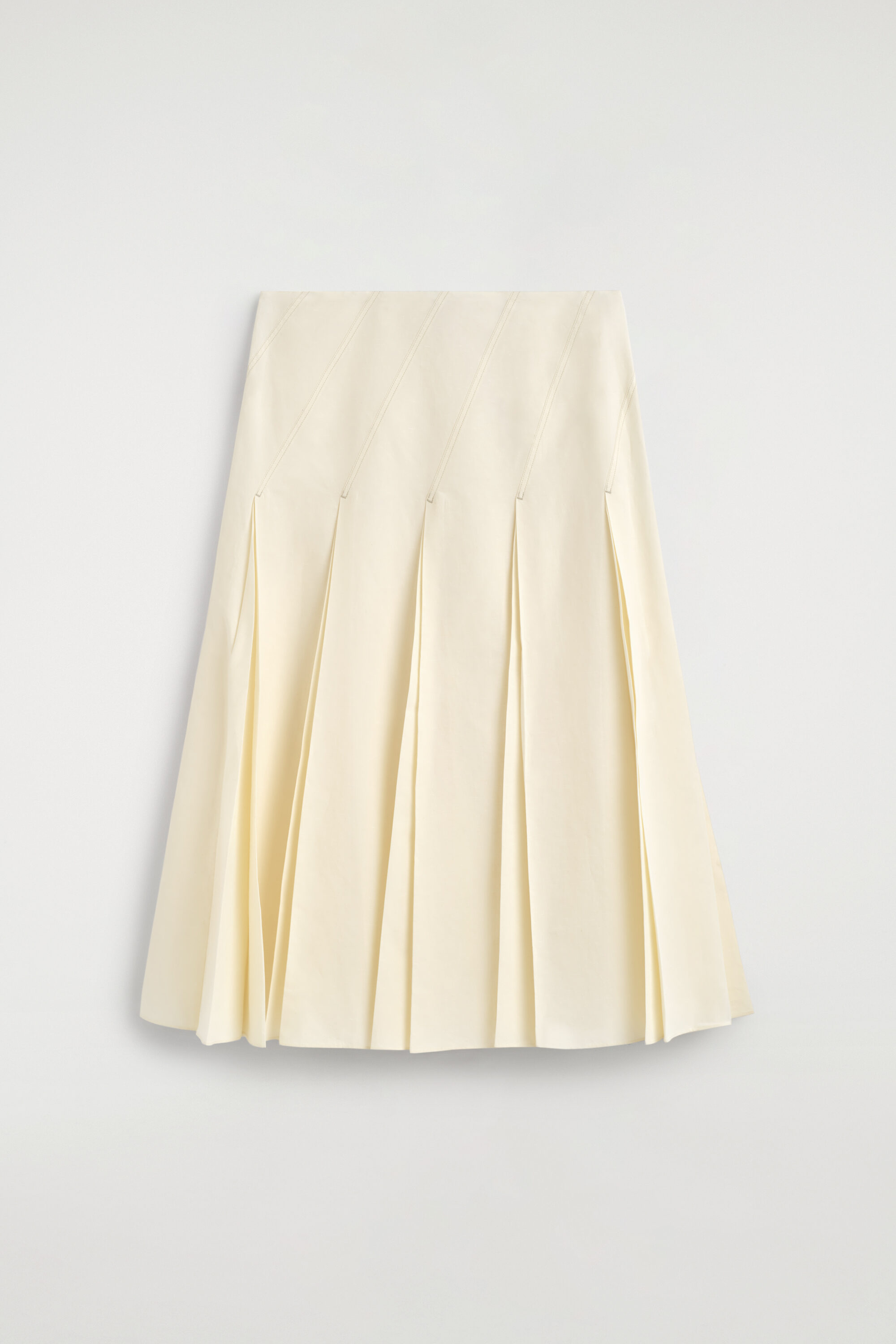 Pleated Cotton-Linen Midi Skirt