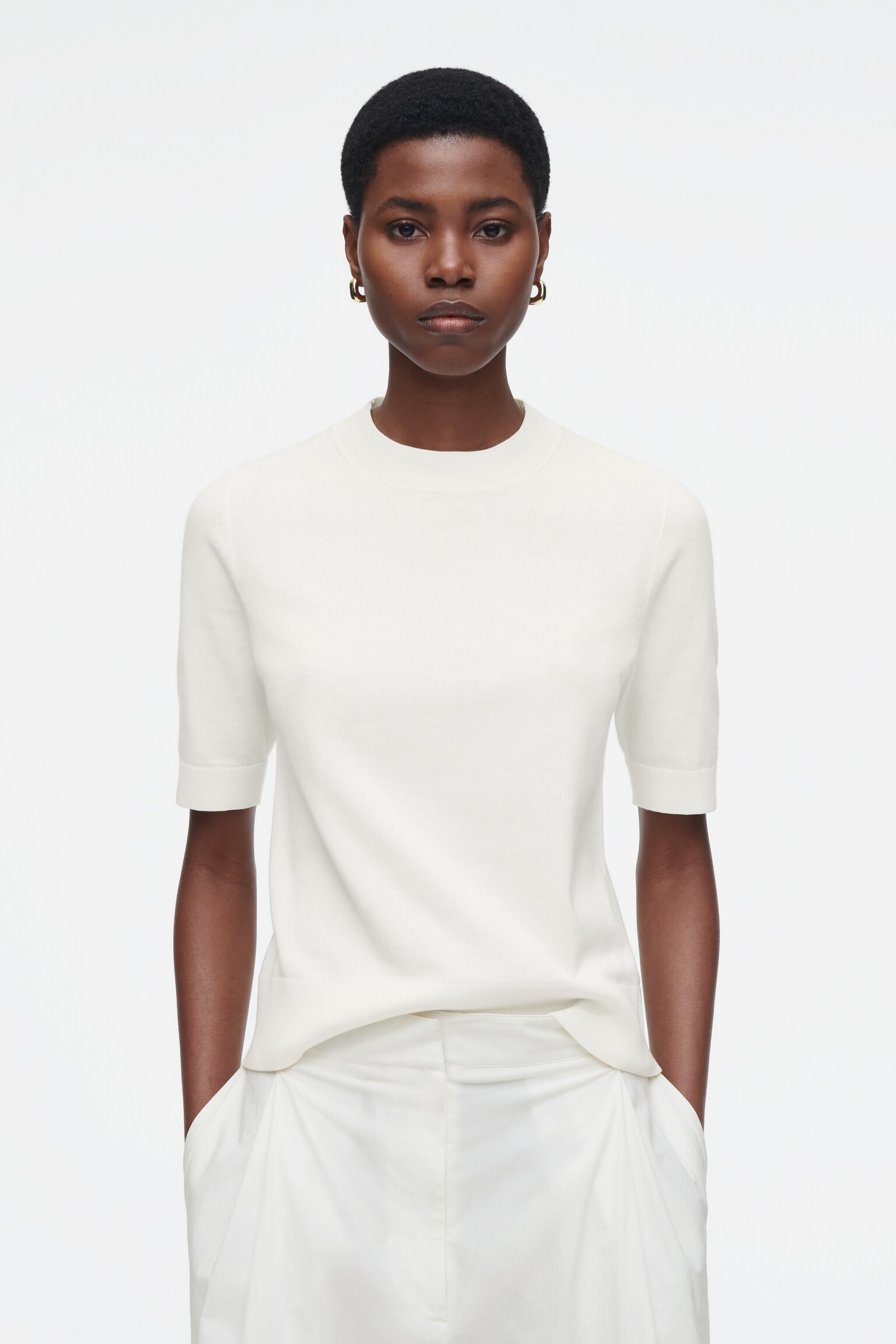 T-SHIRT REGULAR EN MAILLE - ÉCRU/ÉCRU / RAYÉ/ROUGE - 1