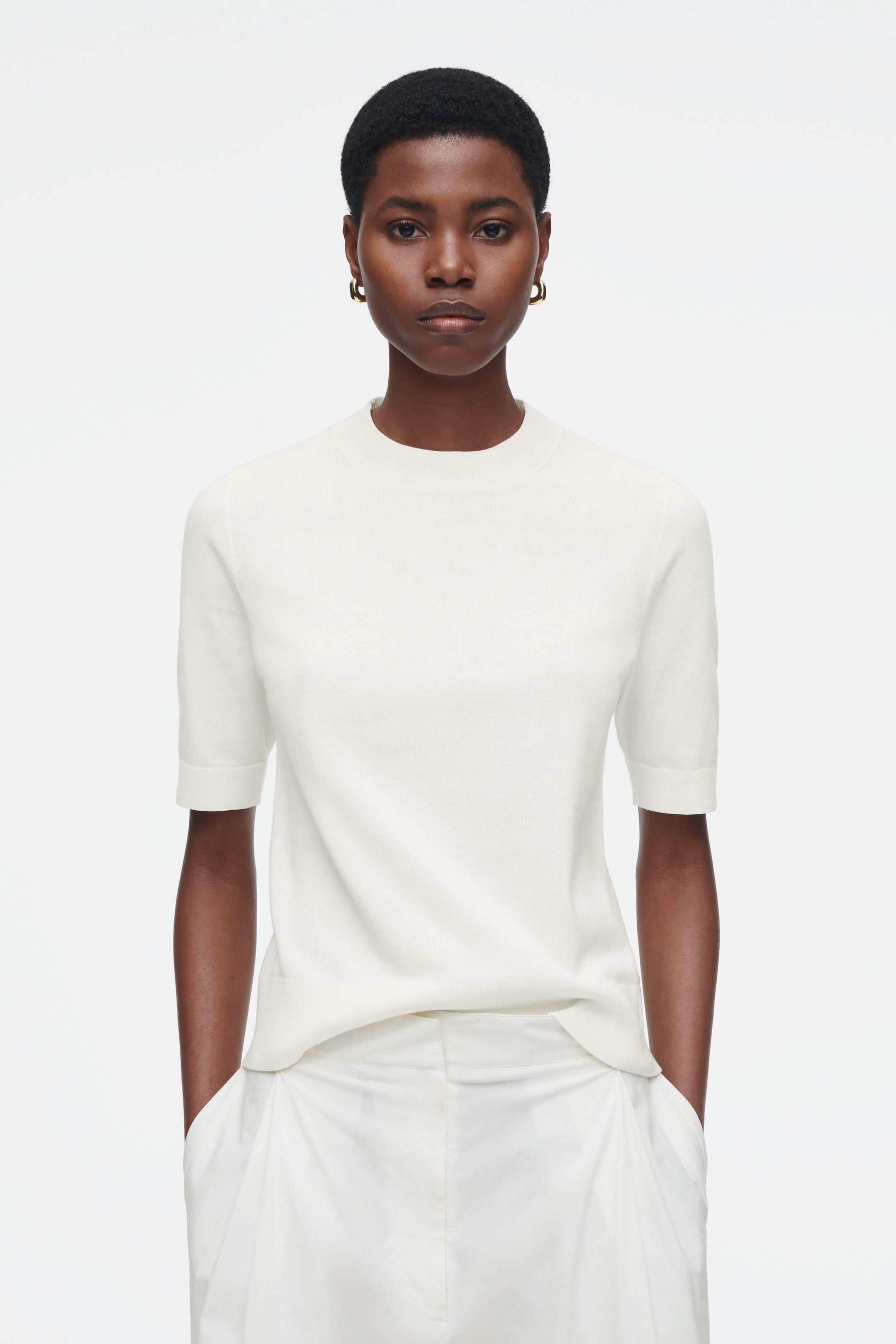 View larger image: REGULAR KNITTED T-SHIRT - OFF-WHITE - Ladies | H&M GB 1