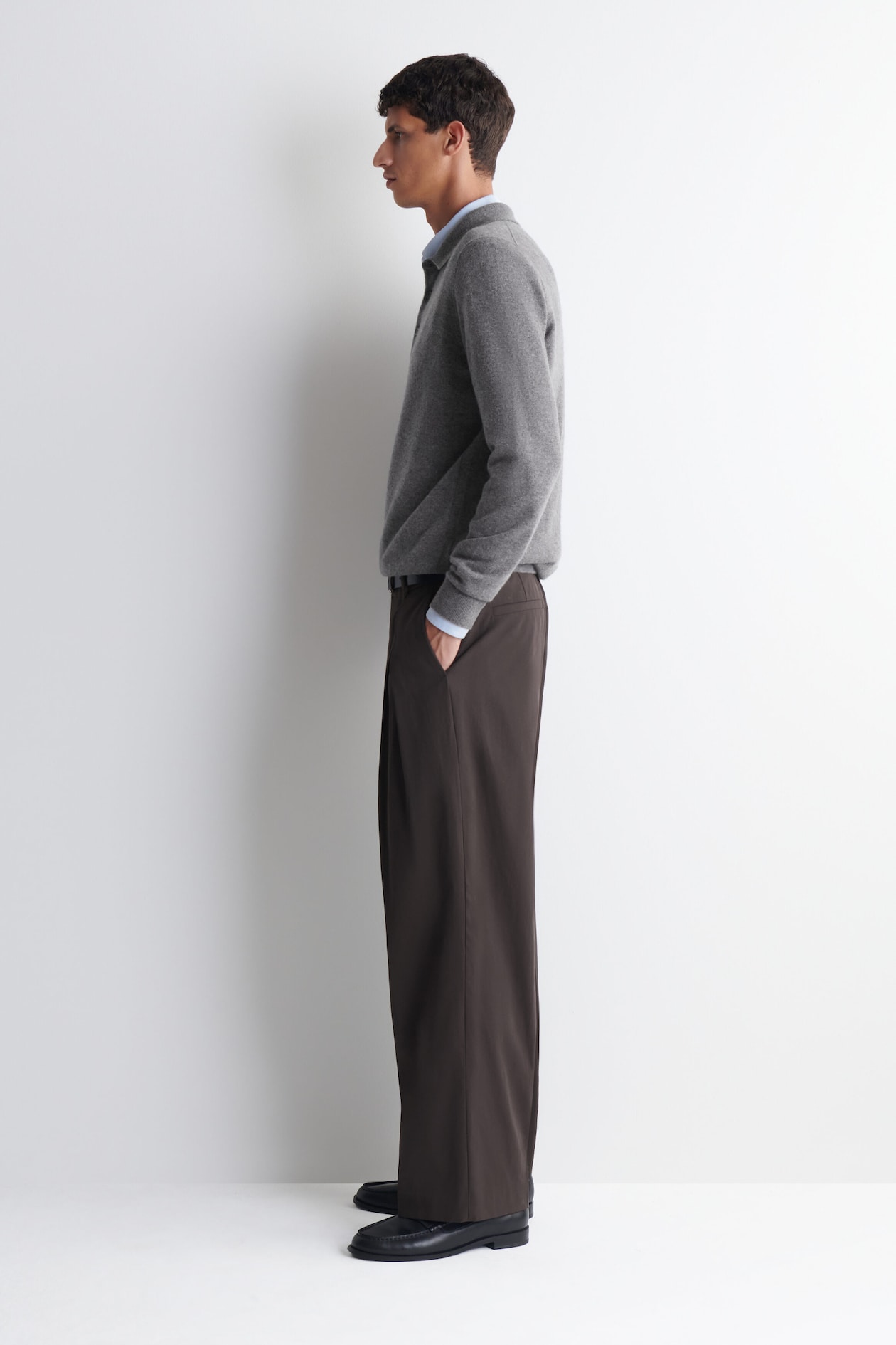 PURE CASHMERE POLO SWEATER — GRAY MÉLANGE