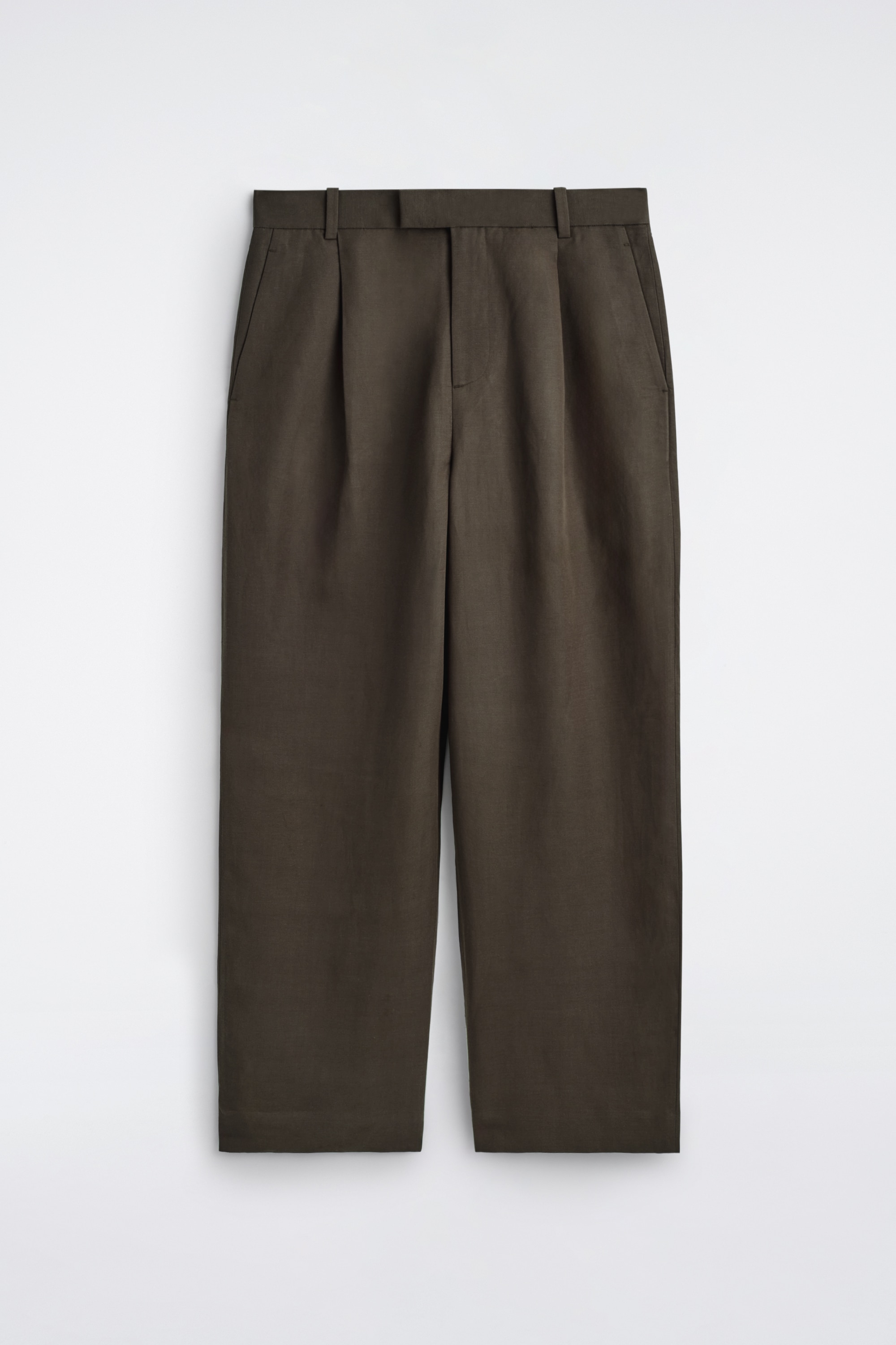 LINEN-BLEND RELAXED-FIT WIDE-LEG TROUSERS - חום כהה