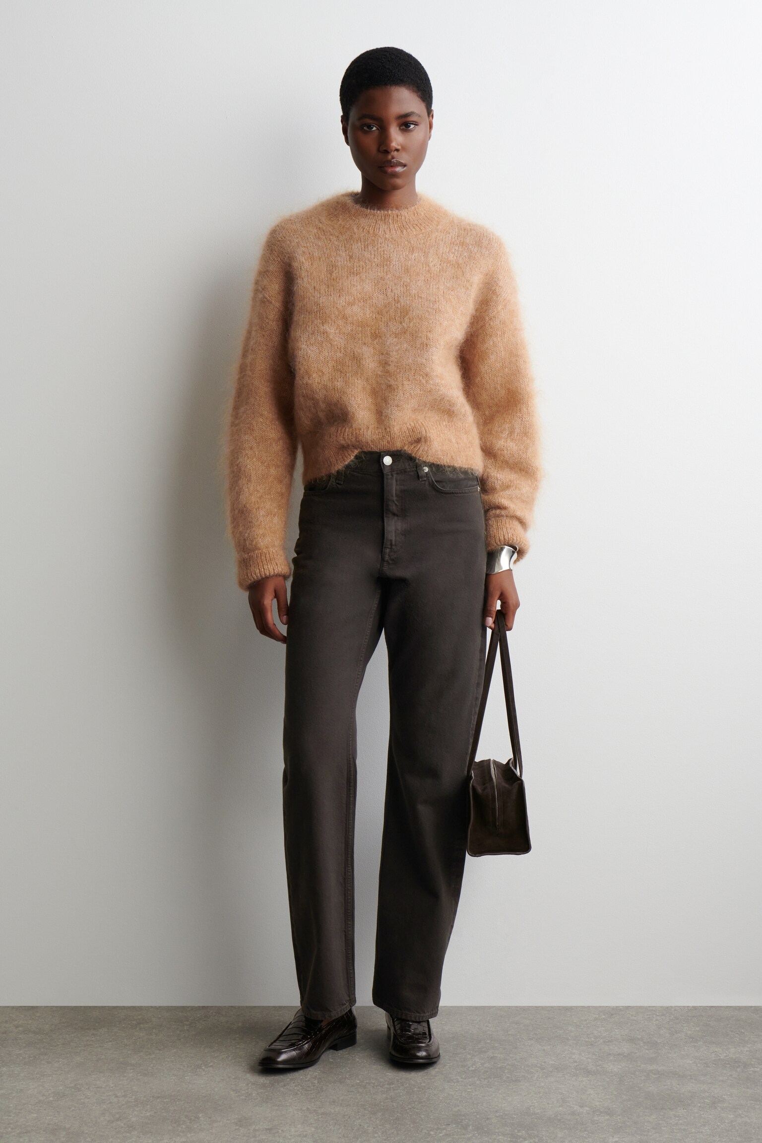MOHAIR-WOOL CREW-NECK JUMPER - CAMEL MÉLANGE - 3