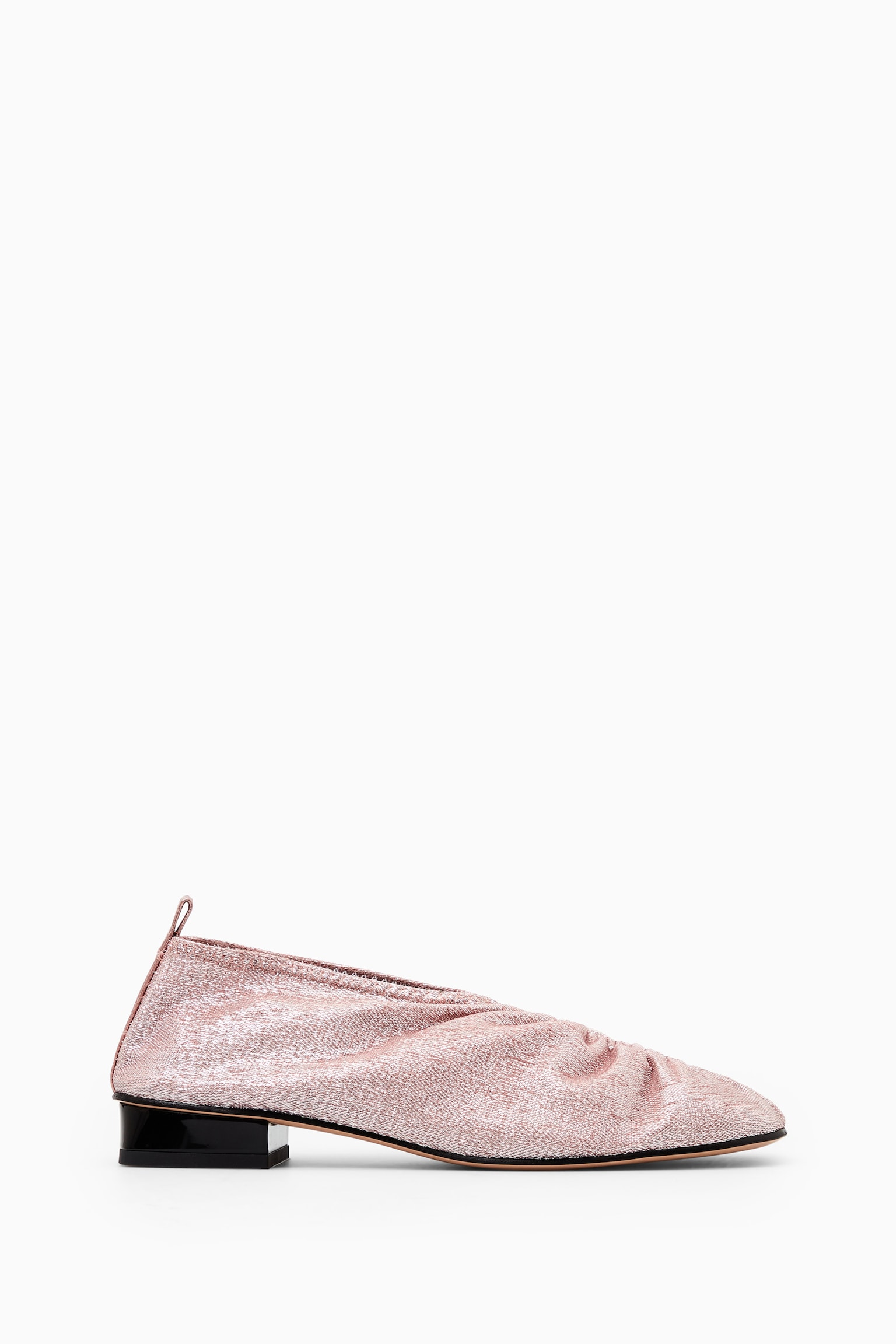GATHERED METALLIC BALLET SHOES - DUSTY PINK/BLACK