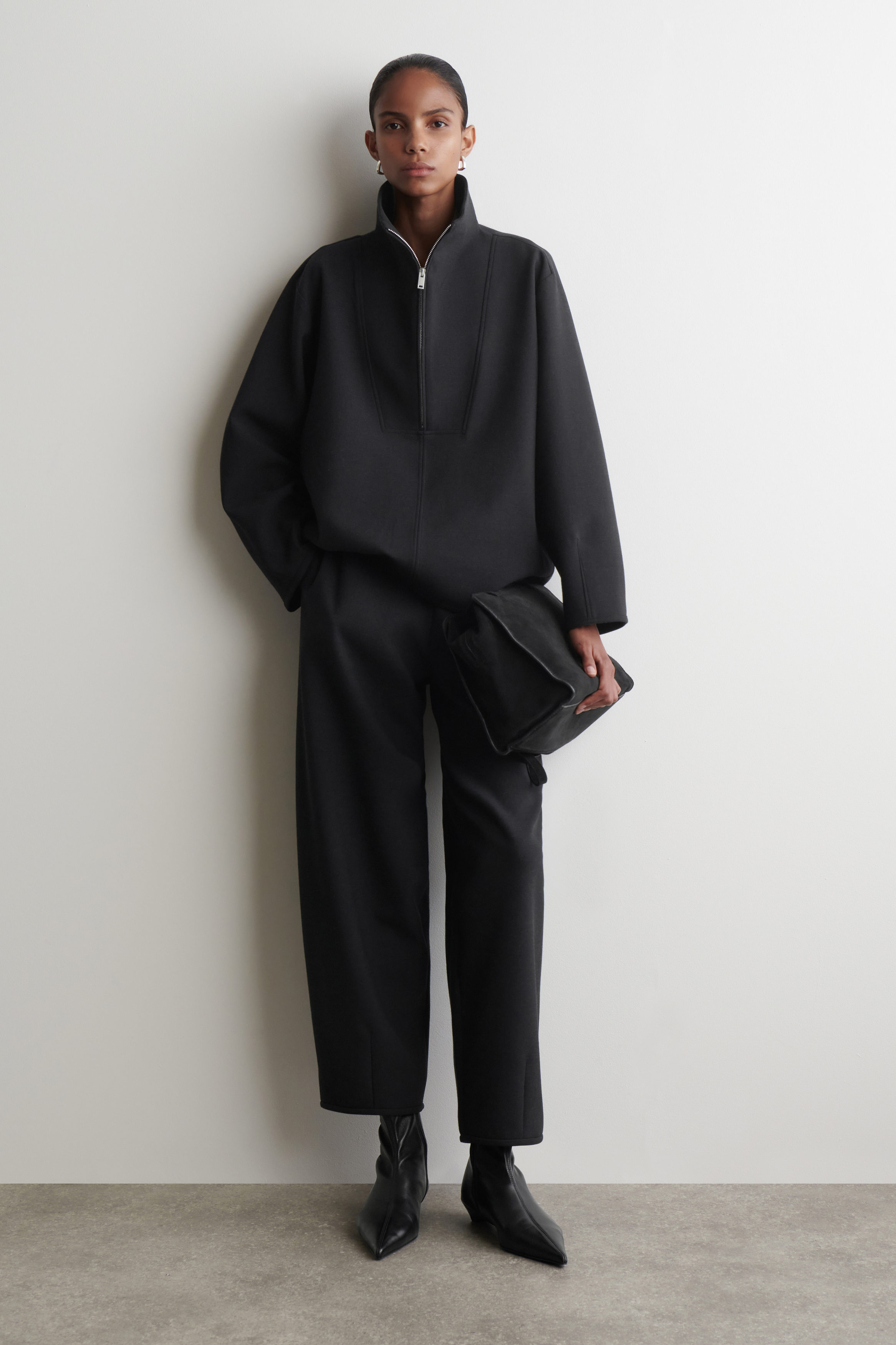 MOCK-NECK ZIP-UP TOP - CHARCOAL | COS US