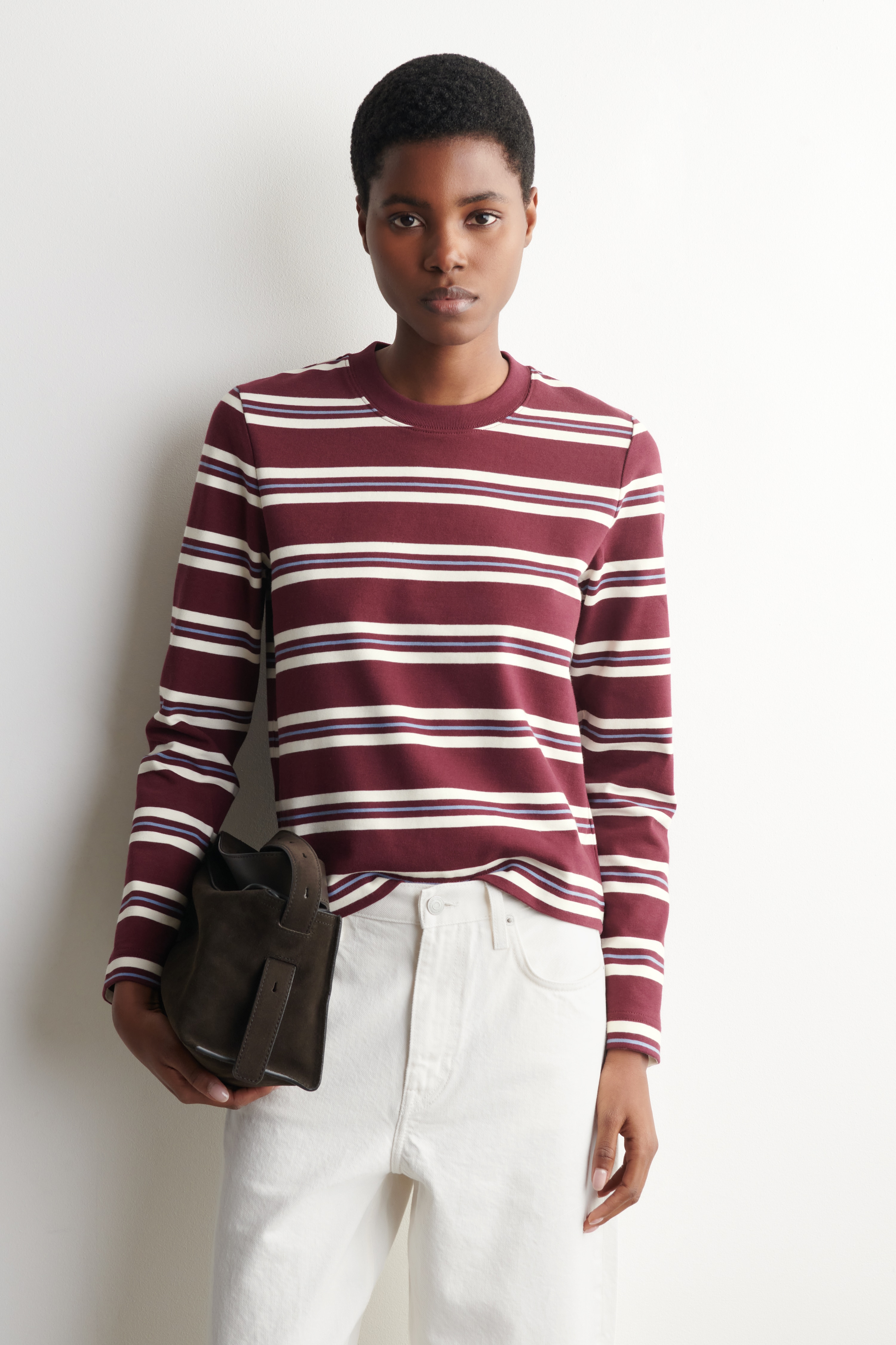 CLEAN CUT LONG-SLEEVED T-SHIRT - BURGUNDY / STRIPED/BEIGE MÉLANGE/BLUE
