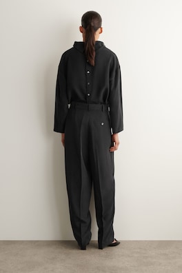 WASHED-SILK STRAIGHT-LEG TROUSERS — BLACK 4