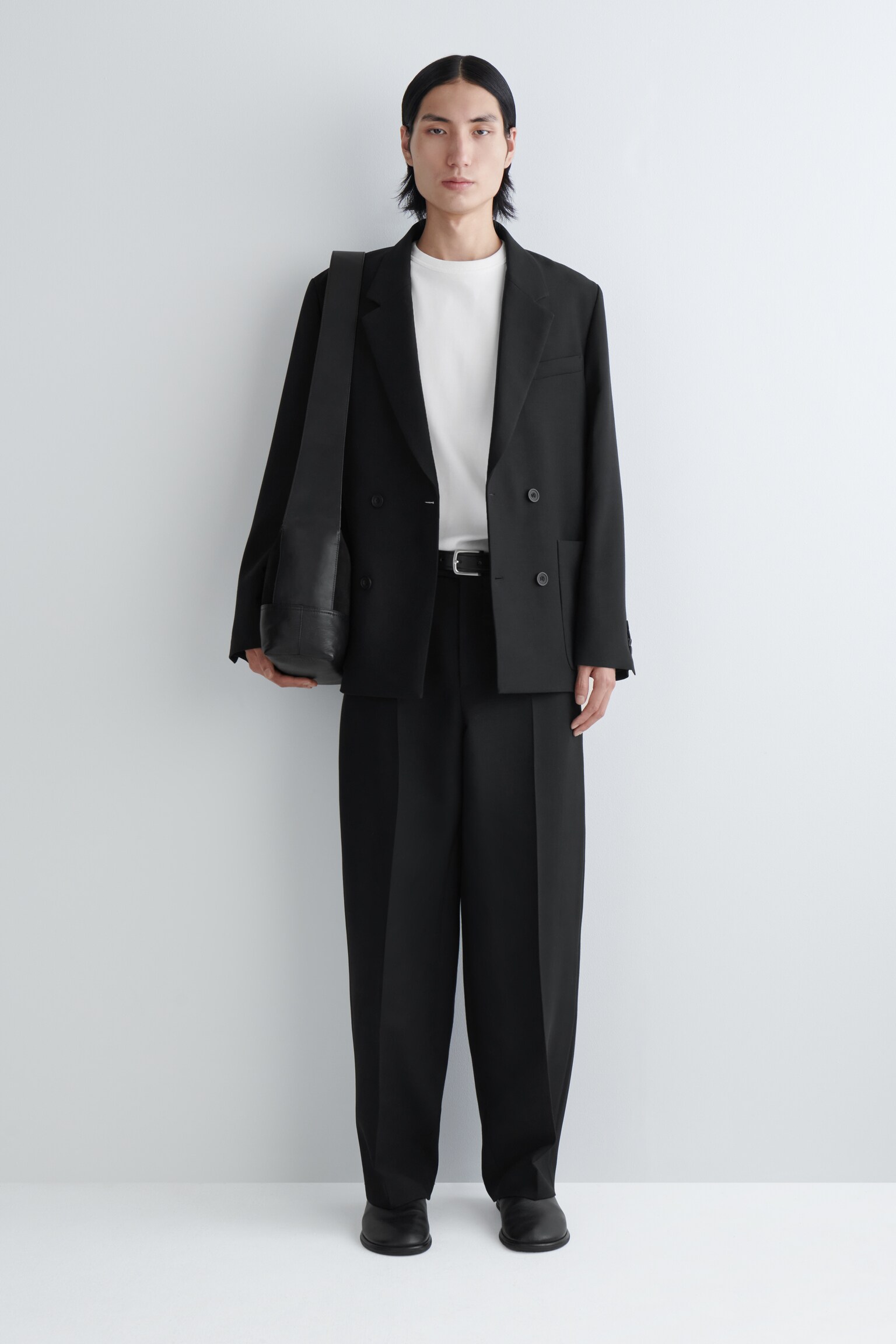 PANTALÓN STRAIGHT-LEG EN MEZCLA DE LANA - NEGRO/MARRÓN OSCURO