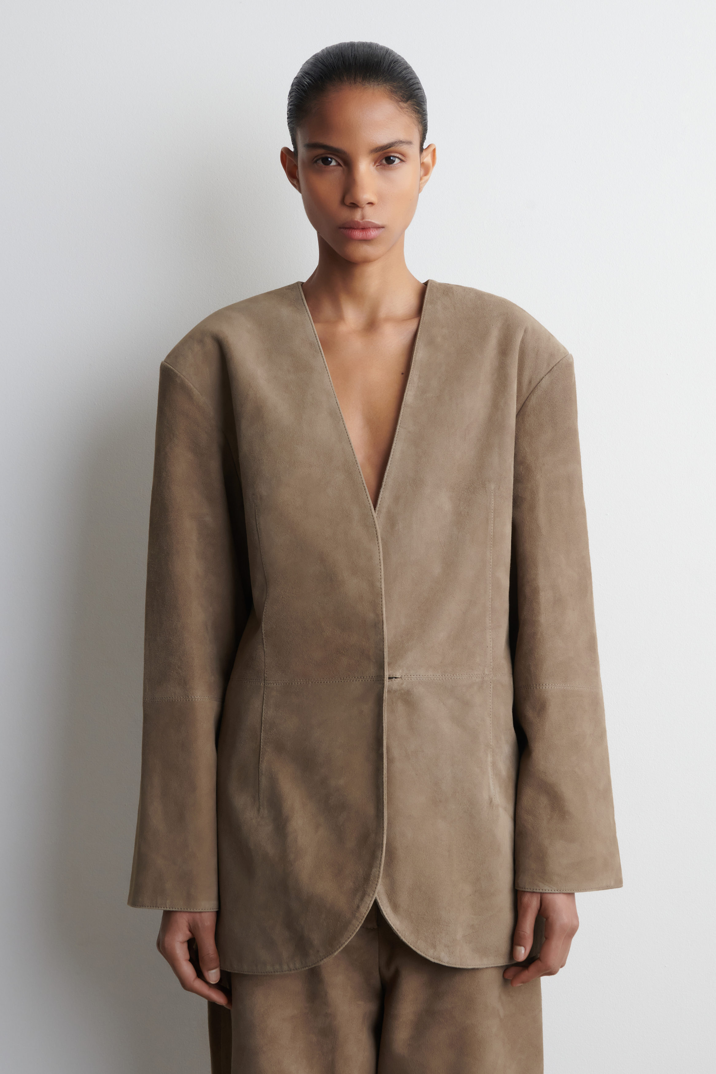 COLLARLESS SUEDE BLAZER - thumbnail 2