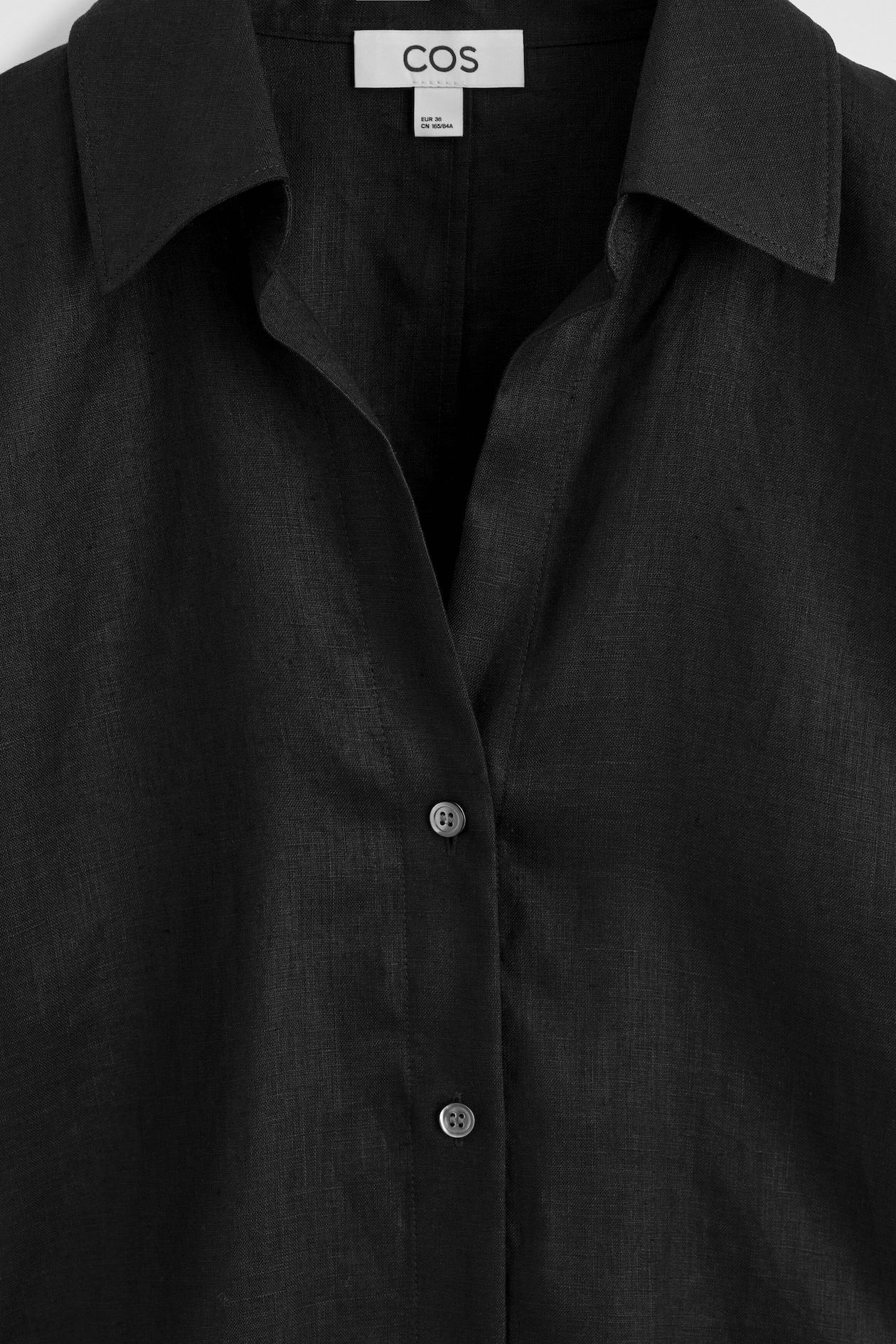 cos open collar linen shirt dress COS Women's Open-Collar Mini Shirt Dress in Black | Linen