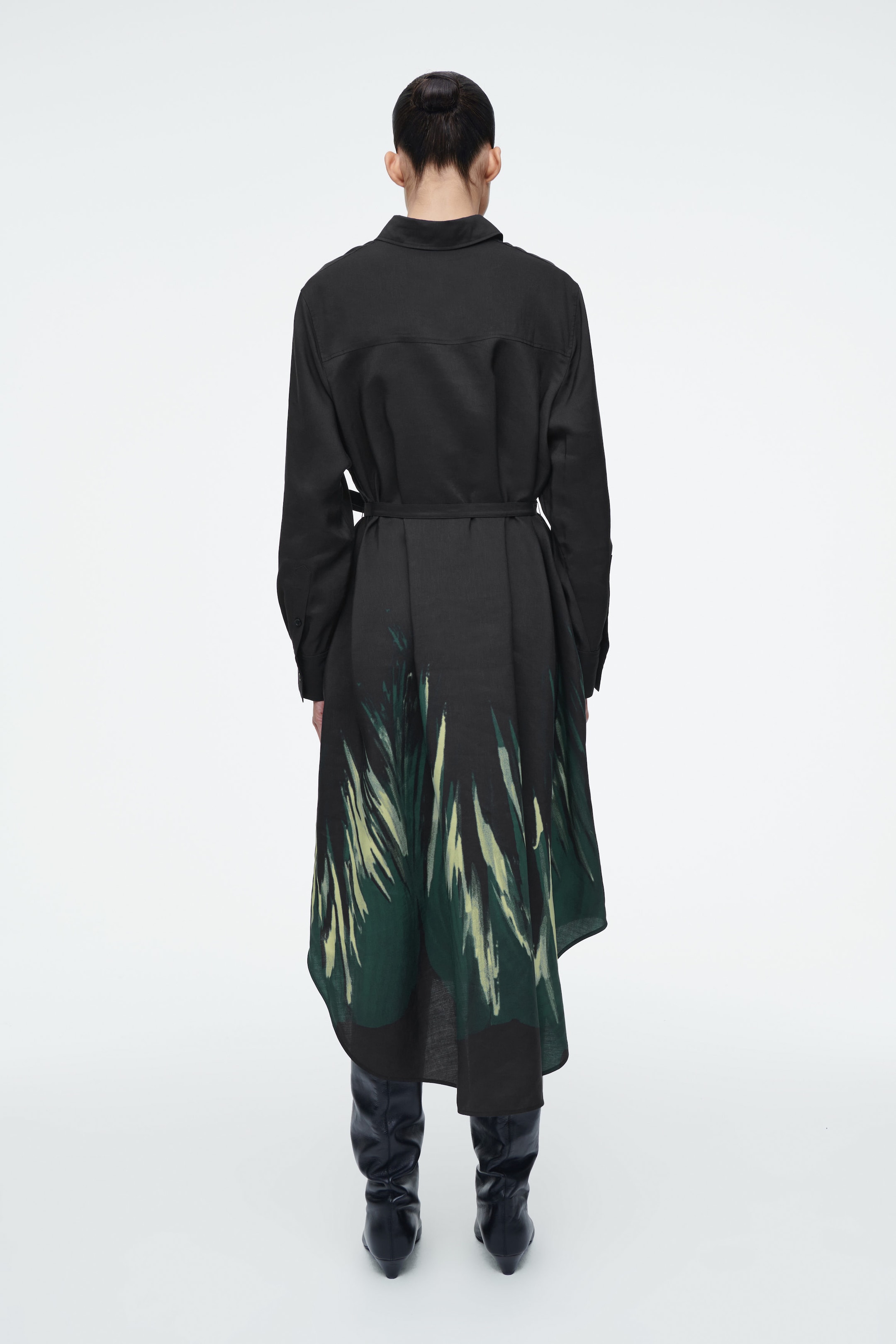 PRINTED BELTED SHIRT DRESS