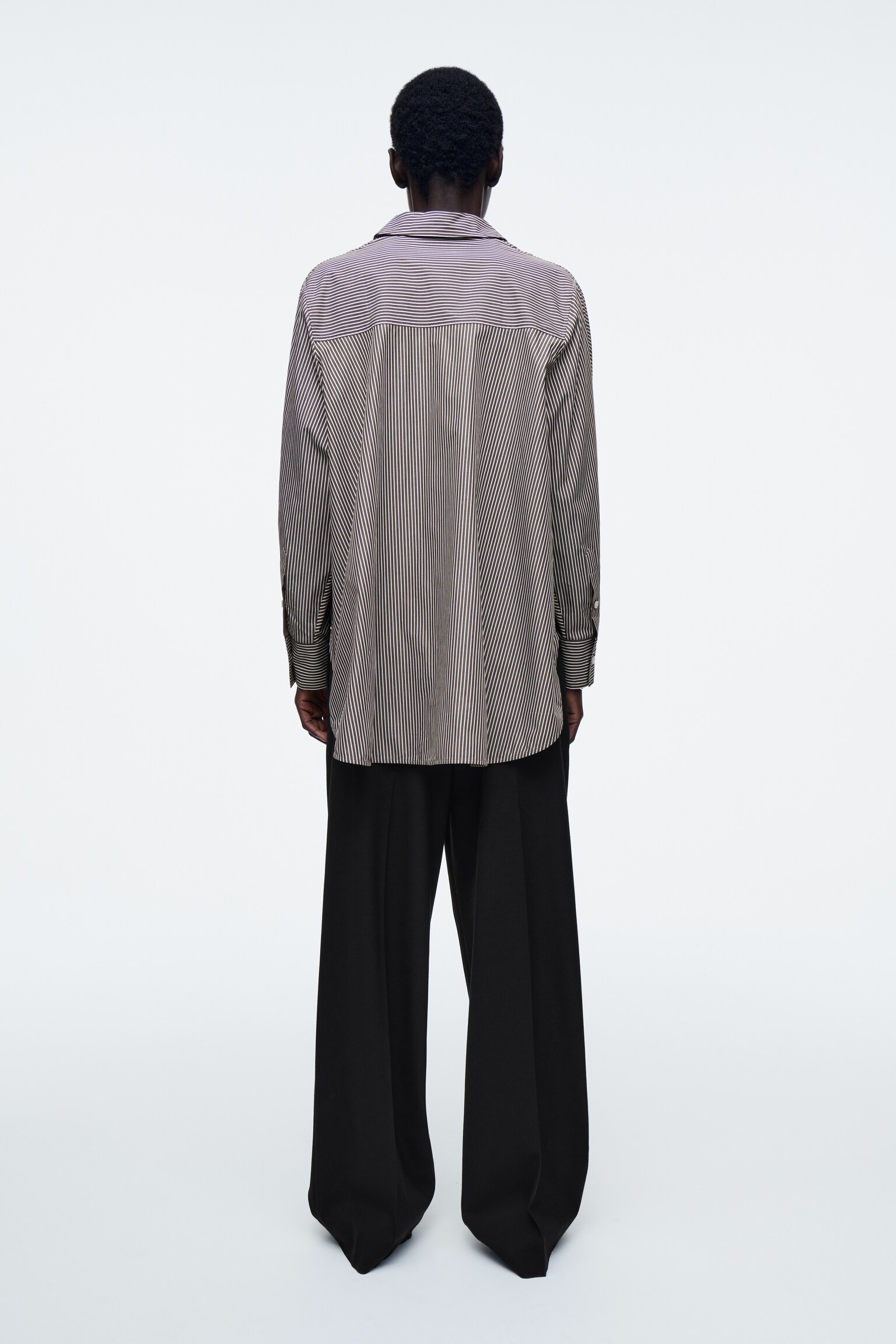 Lazított pamut ing - barna / fehér / csíkos - 8