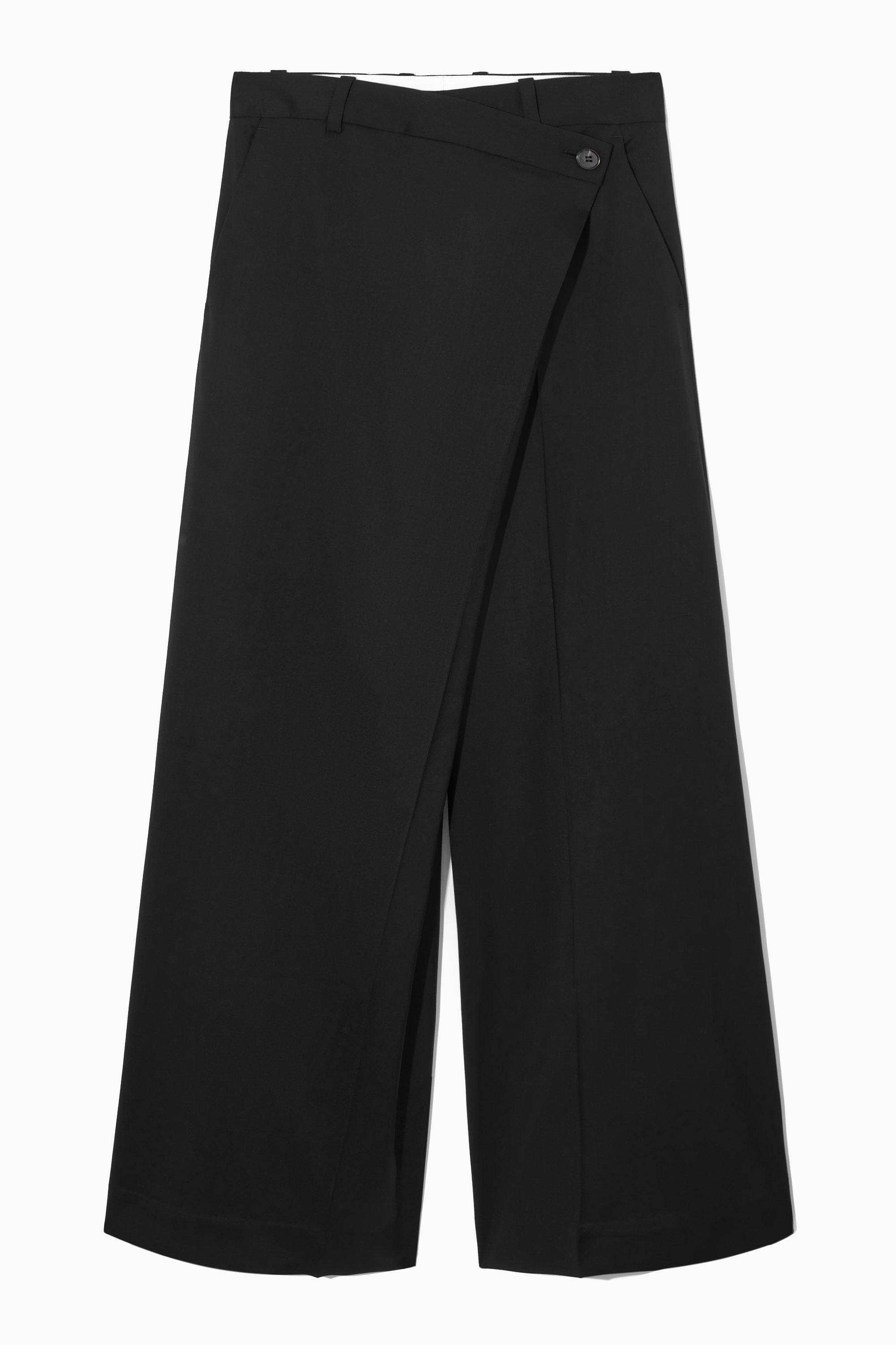 RELAXED WRAP-FRONT WOOL WIDE-LEG PANTS - BLACK | COS