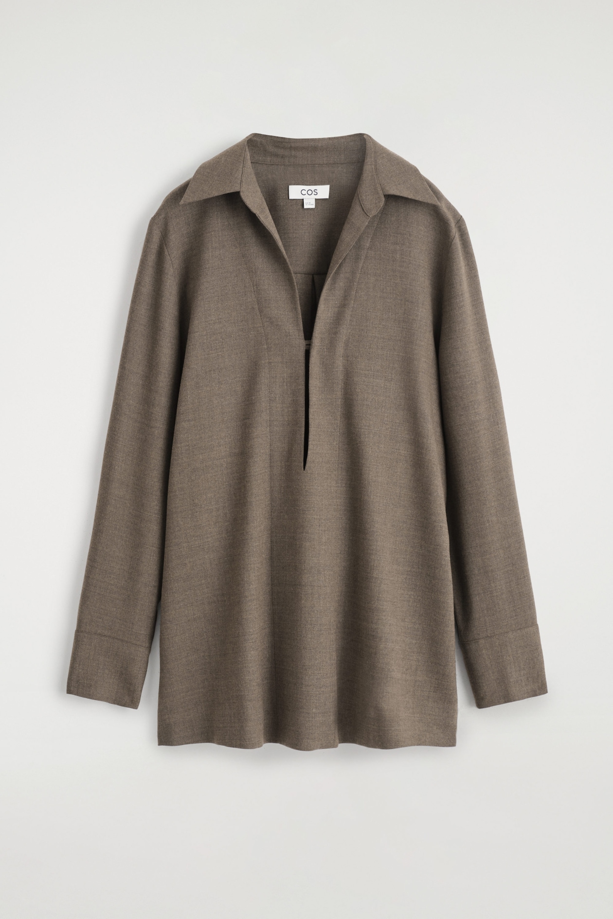 OPEN-COLLAR WOOL-BLEND SHIRT — BROWN