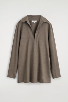 OPEN-COLLAR WOOL-BLEND SHIRT — BROWN 2