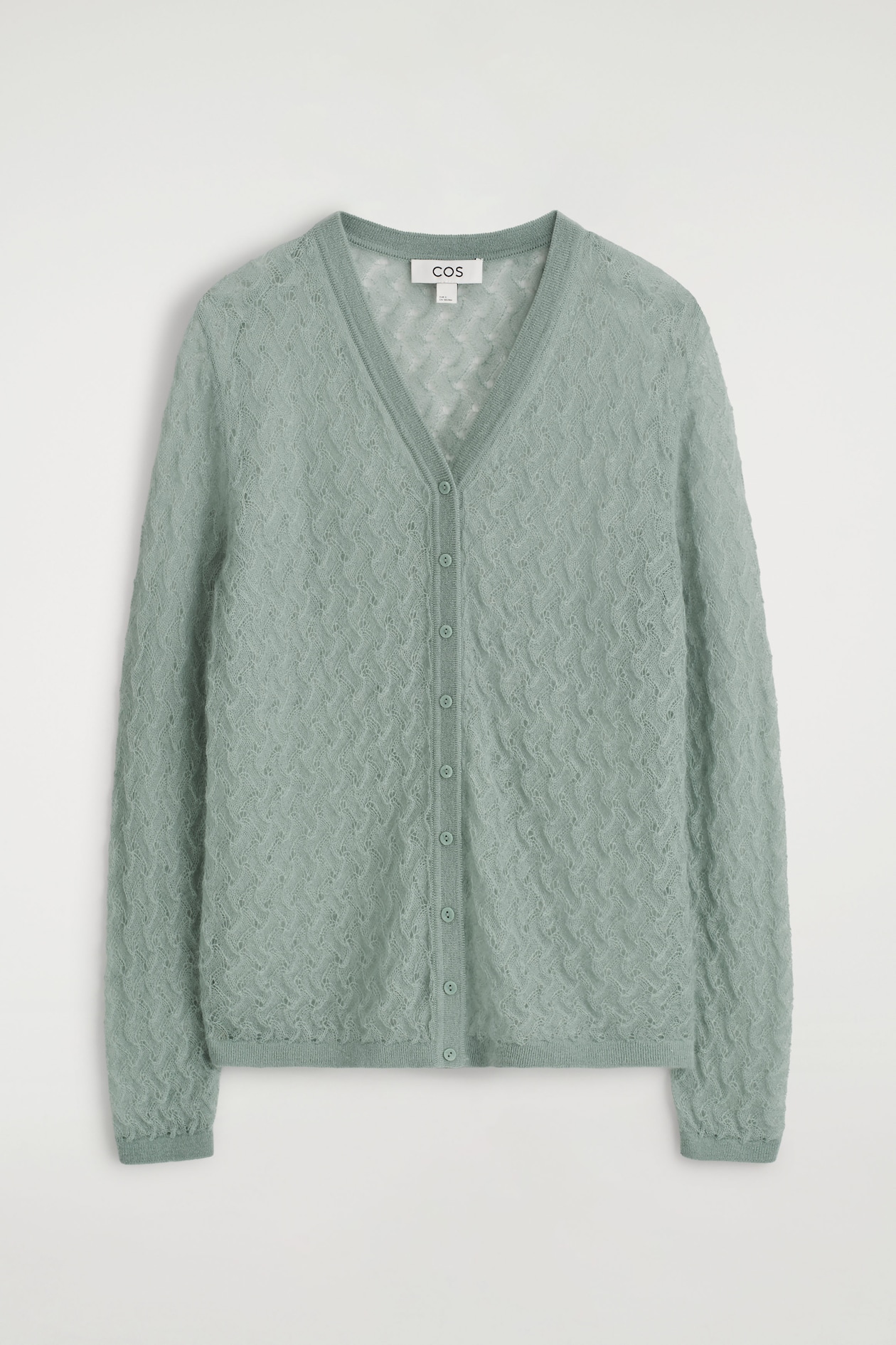 POINTELLE-KNIT MOHAIR CARDIGAN — LIGHT BLUE