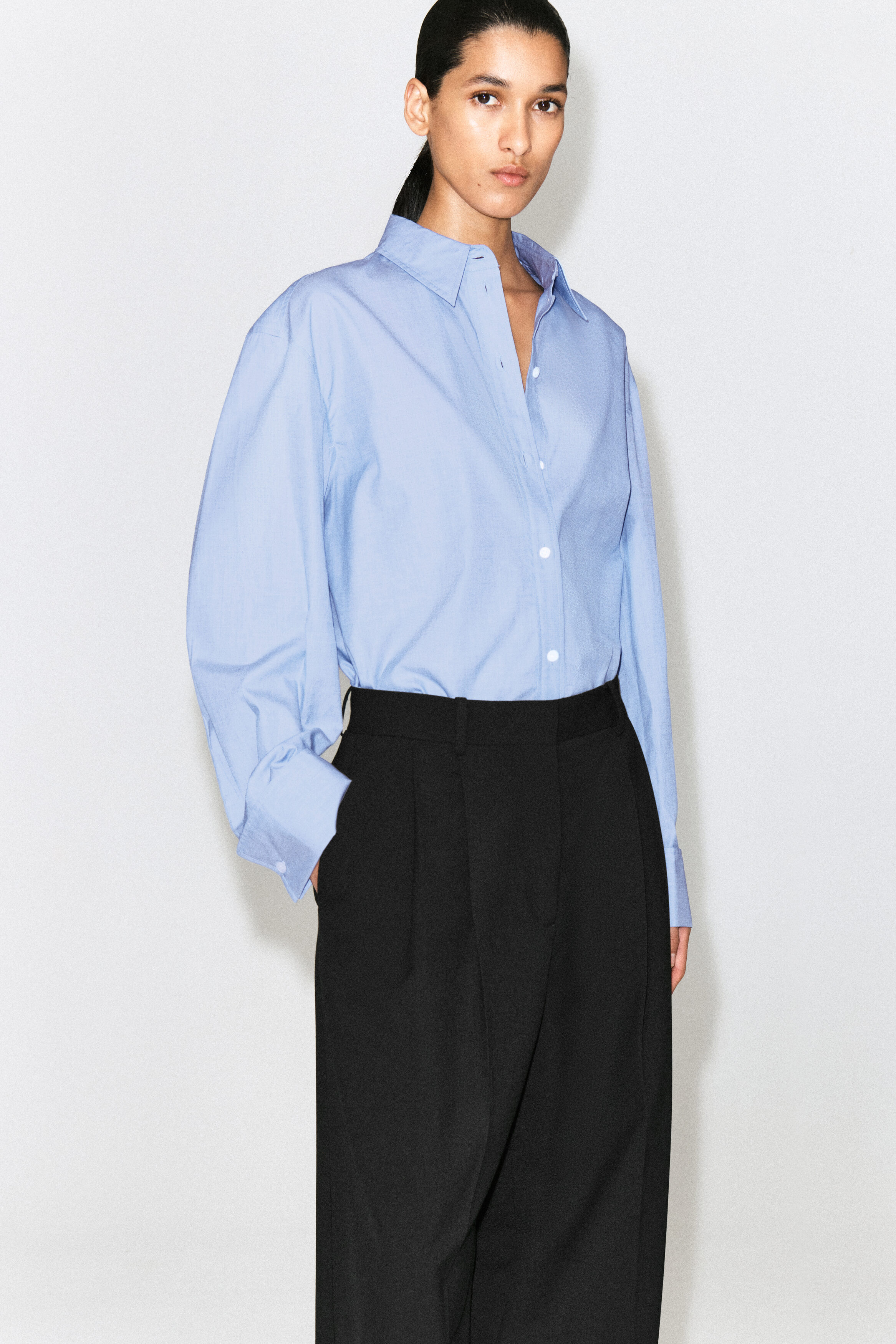 RELAXED TWILL WIDE-LEG PANTS - thumbnail 4
